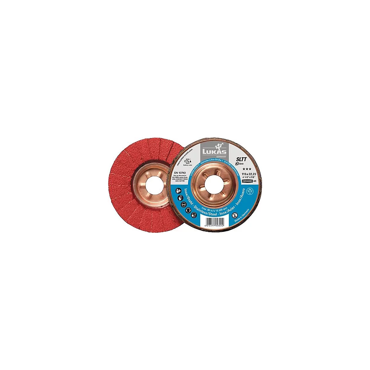 Rondelle éventail SLTT Ceramic D.125mm K.40 fl.INOX/acier CO LUKAS