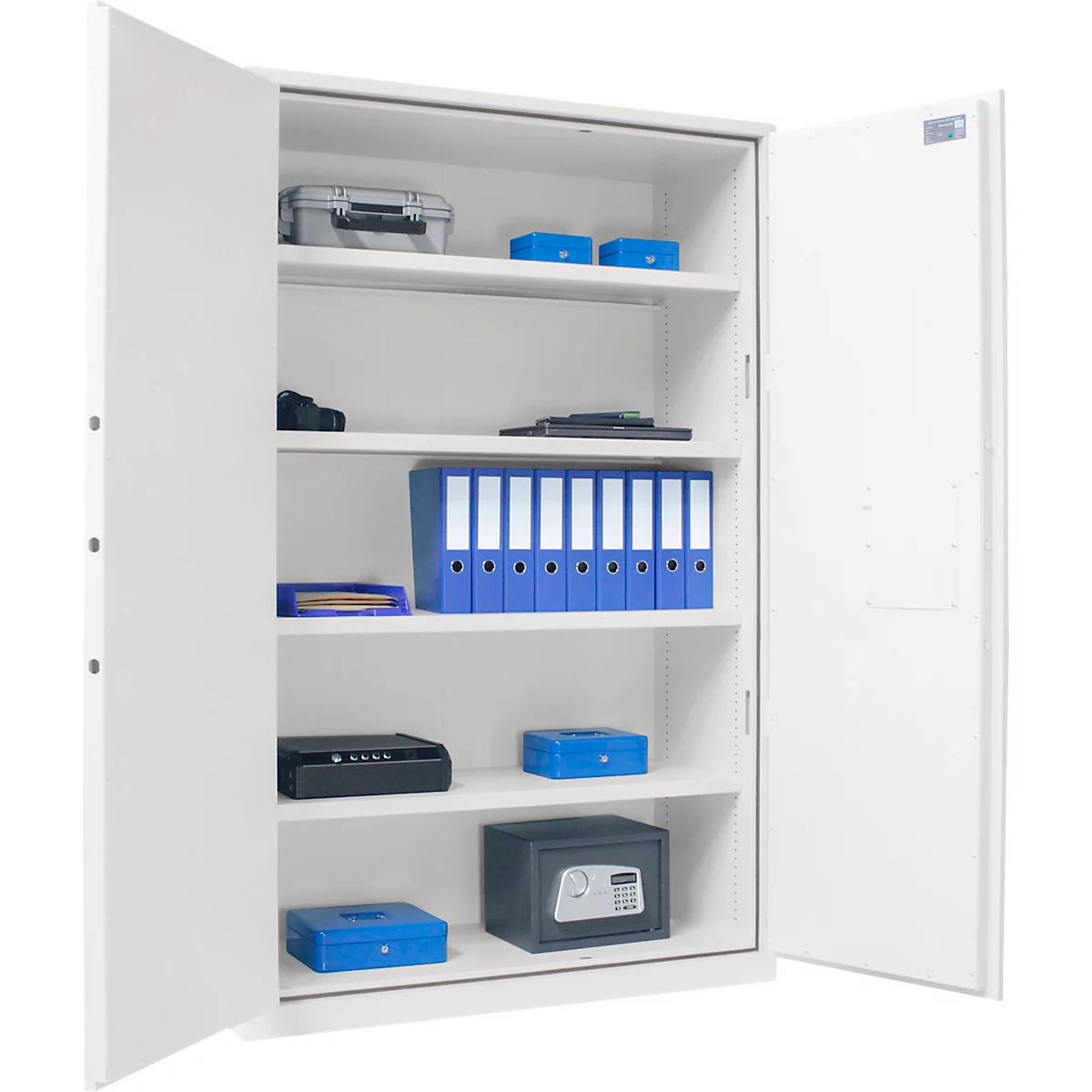 Rottner Armoire de bureau en acier Office 4 Premium, 818 l, porte battante, 4 tablettes, serrure électronique, L 1250 x P 520 x H 19151 mm, acier, gris clair RAL 7035