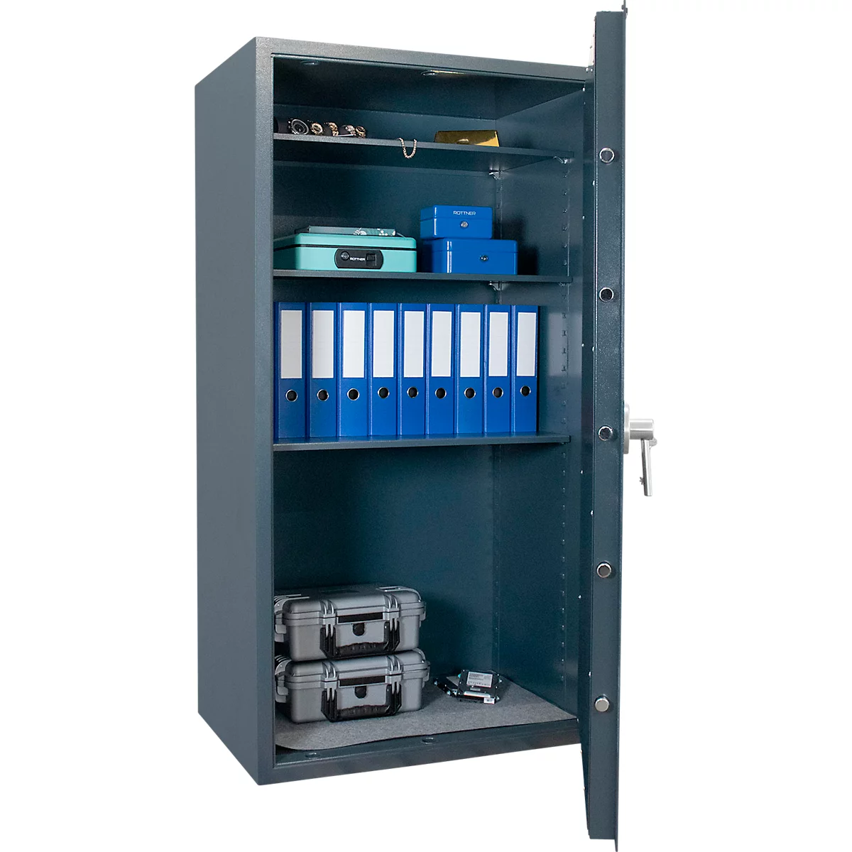 Rottner Armoire forte EN0 Samoa 160 avec serrure à double panneton, anthracite, 3 tablettes réglables