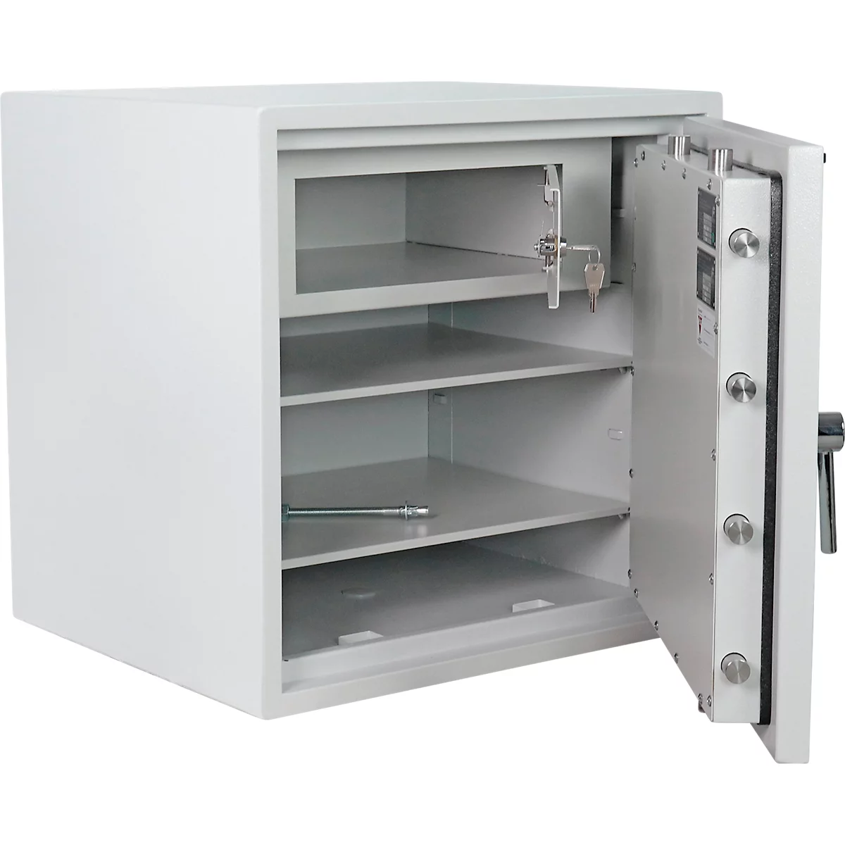 Rottner Armoire forte Opal Fire Premium OPD-65 IT, 135 l, EN 1, protection anti-feu jusqu'à 30 min, 2 tablettes, serrure à double panneton, acier, gris clair RAL 7035
