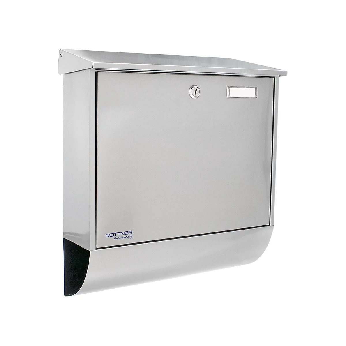 Rottner Boîte aux lettres Expo Inox, montage mural, porte-nom, rouleau de courrier, serrure à cylindre, 2 clés incluses, acier inoxydable, L 385 x P 120 x H 410 mm