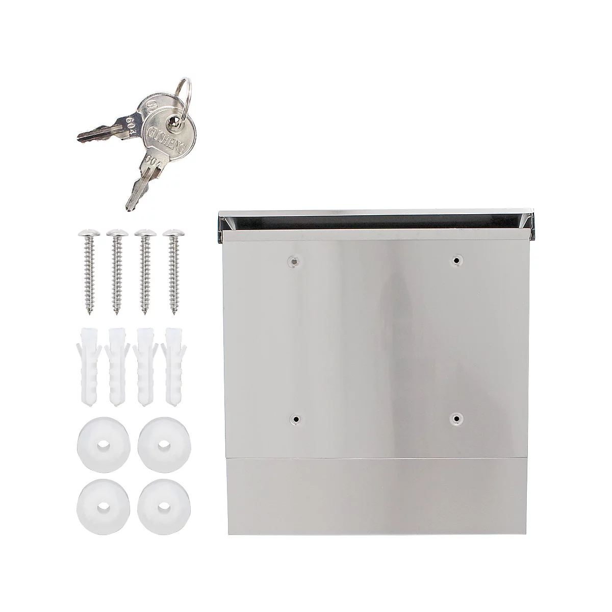 Rottner Boîte aux lettres Expo Inox, montage mural, porte-nom, rouleau de courrier, serrure à cylindre, 2 clés incluses, acier inoxydable, L 385 x P 120 x H 410 mm