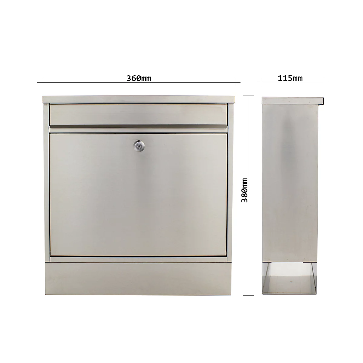 Rottner Boîte aux lettres Hochhaus II, montage mural, rouleau de courrier, serrure à cylindre, 2 clés, inox, L 360 x P 115 x H 380 mm, autocollant de chaleur accu inclus