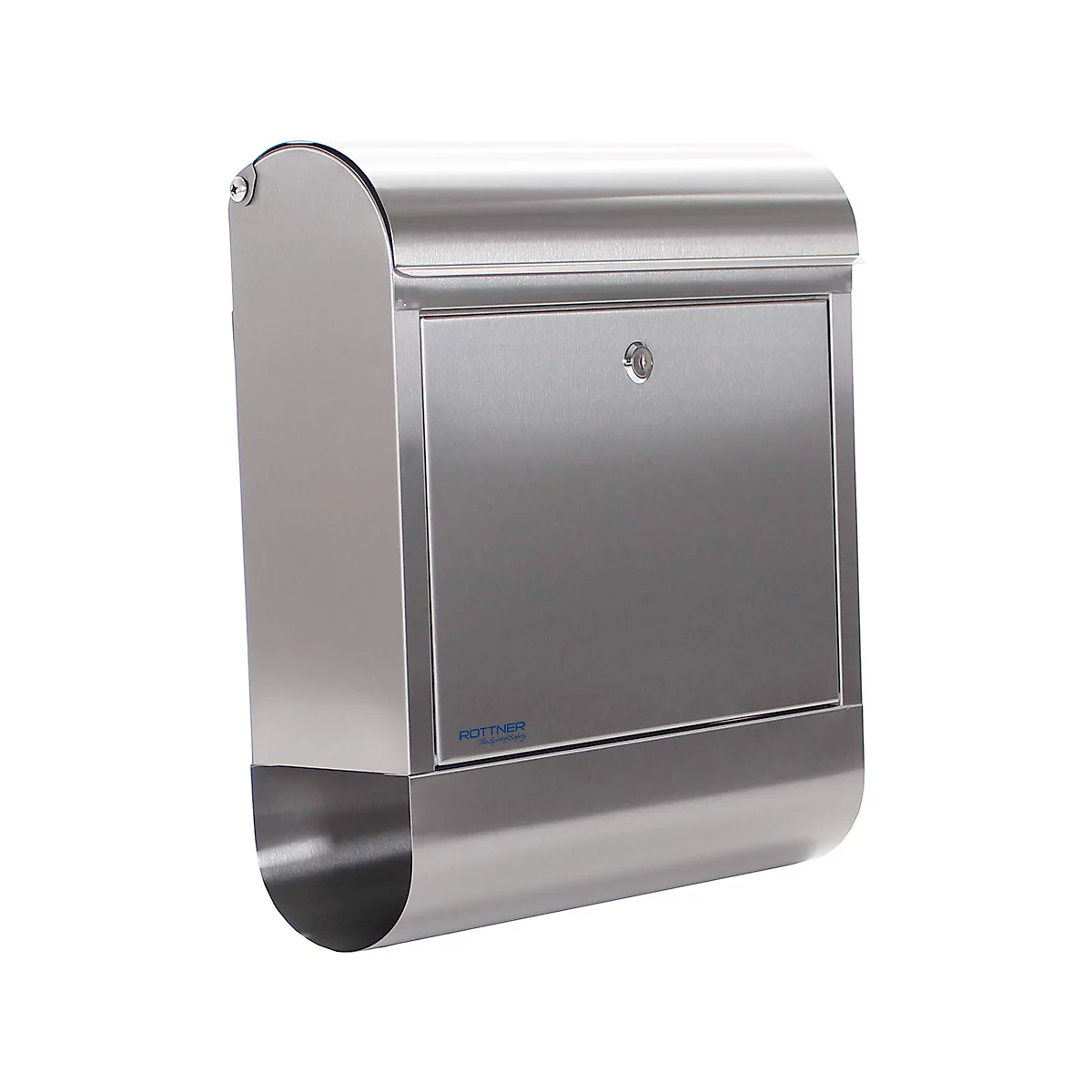 Rottner Boîte aux lettres Rondello, montage mural, ronde, rouleau de courrier/barre de support, serrure à cylindre, 2 clés, inox, L 385 x P 140 x H 435 mm