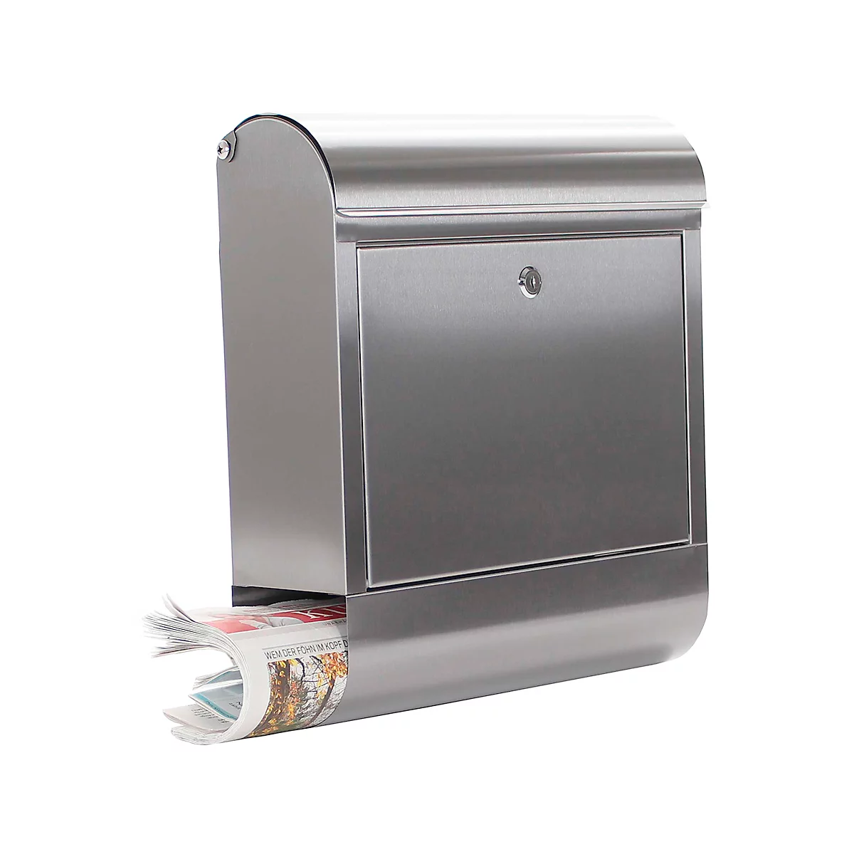 Rottner Boîte aux lettres Rondello, montage mural, ronde, rouleau de courrier/barre de support, serrure à cylindre, 2 clés, inox, L 385 x P 140 x H 435 mm