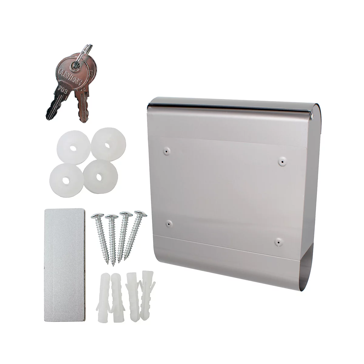 Rottner Boîte aux lettres Rondello, montage mural, ronde, rouleau de courrier/barre de support, serrure à cylindre, 2 clés, inox, L 385 x P 140 x H 435 mm