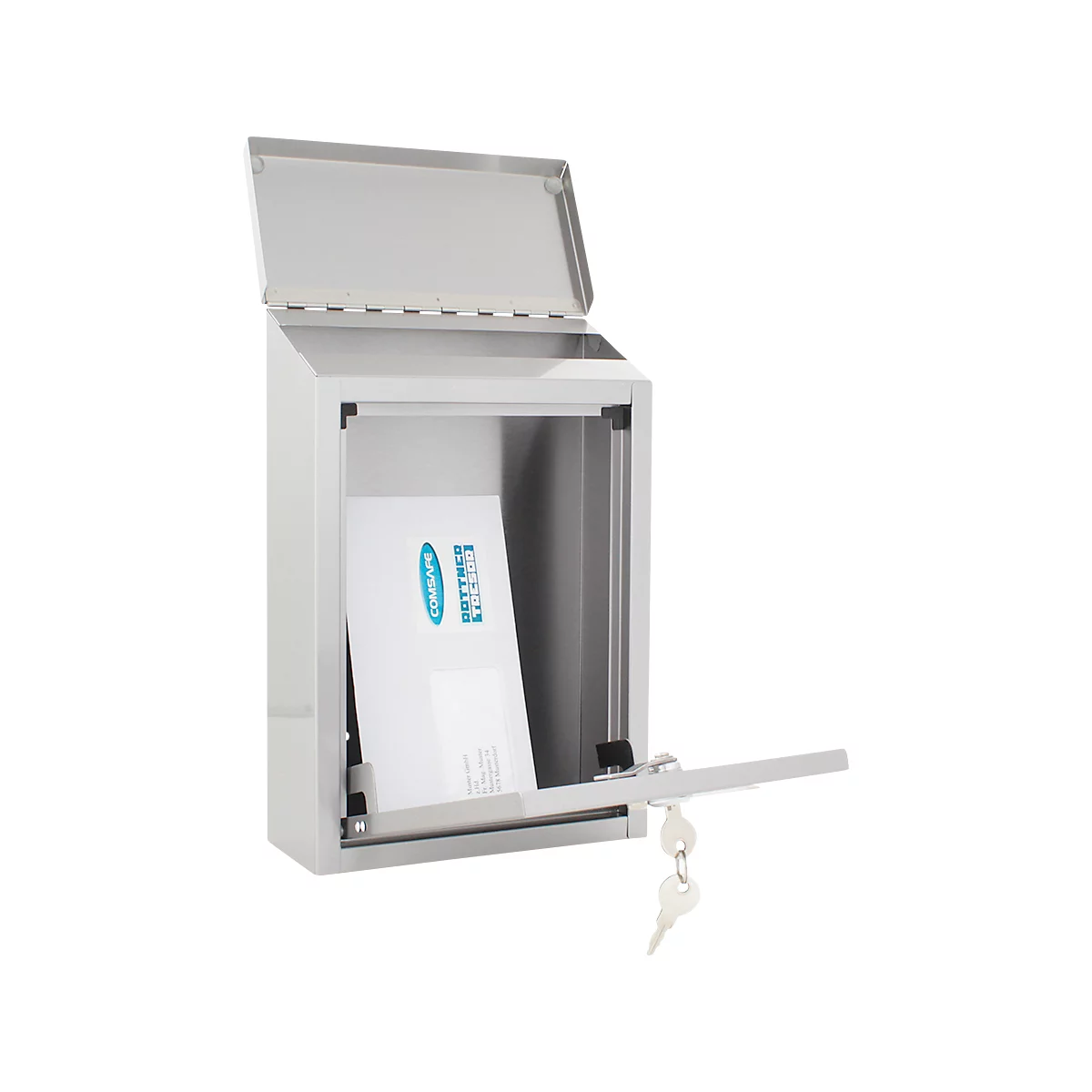 Rottner Briefkasten Casa Inox – Edelstahl, Schutzklappe, für A4-Format, Wandmontage