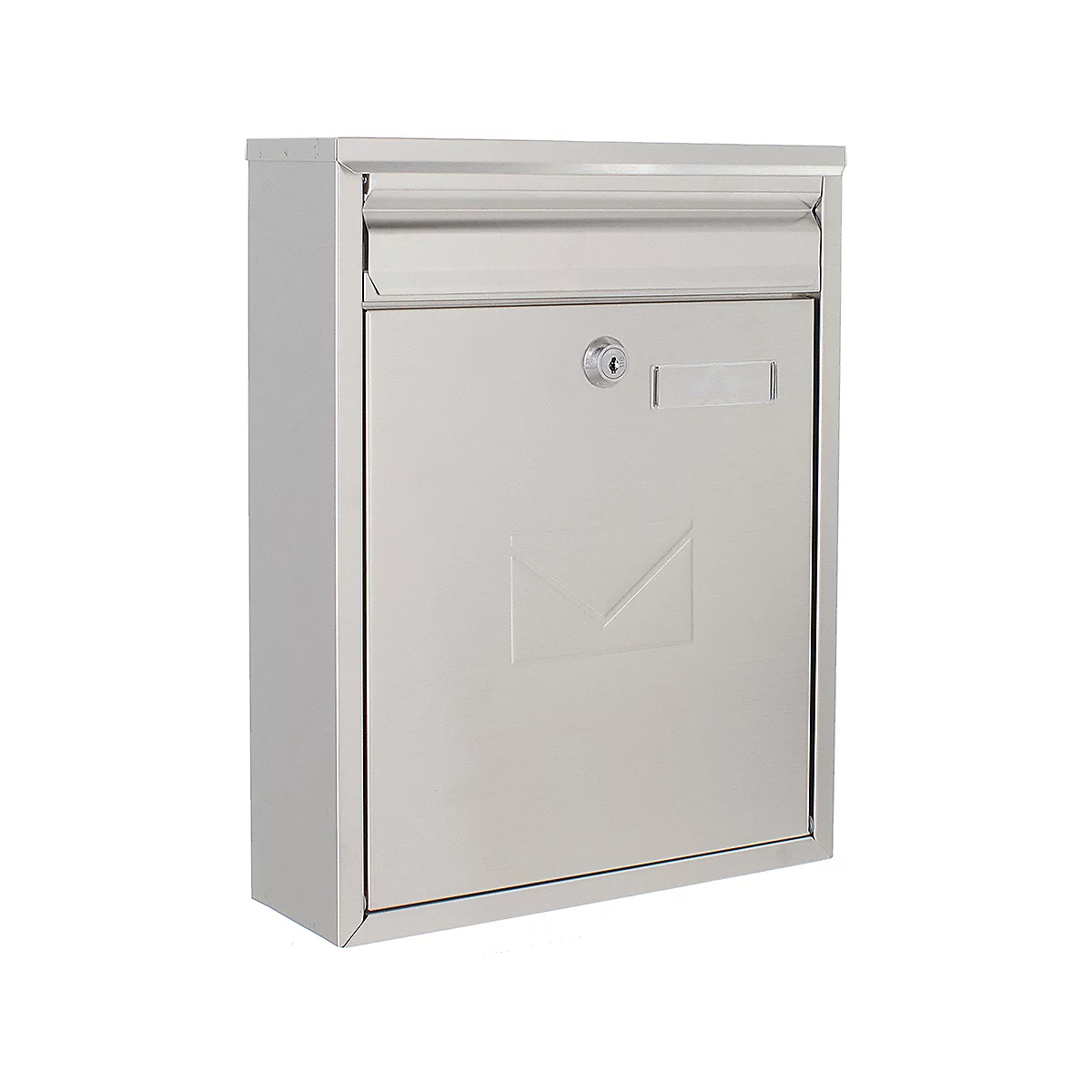 Rottner Briefkasten Como, Wandmontage, beidseitiger Einwurf, Namensschild, Zylinderschloss, inkl. 2 Schlüssel, Edelstahl, B 250 x T 85 x H 320 mm