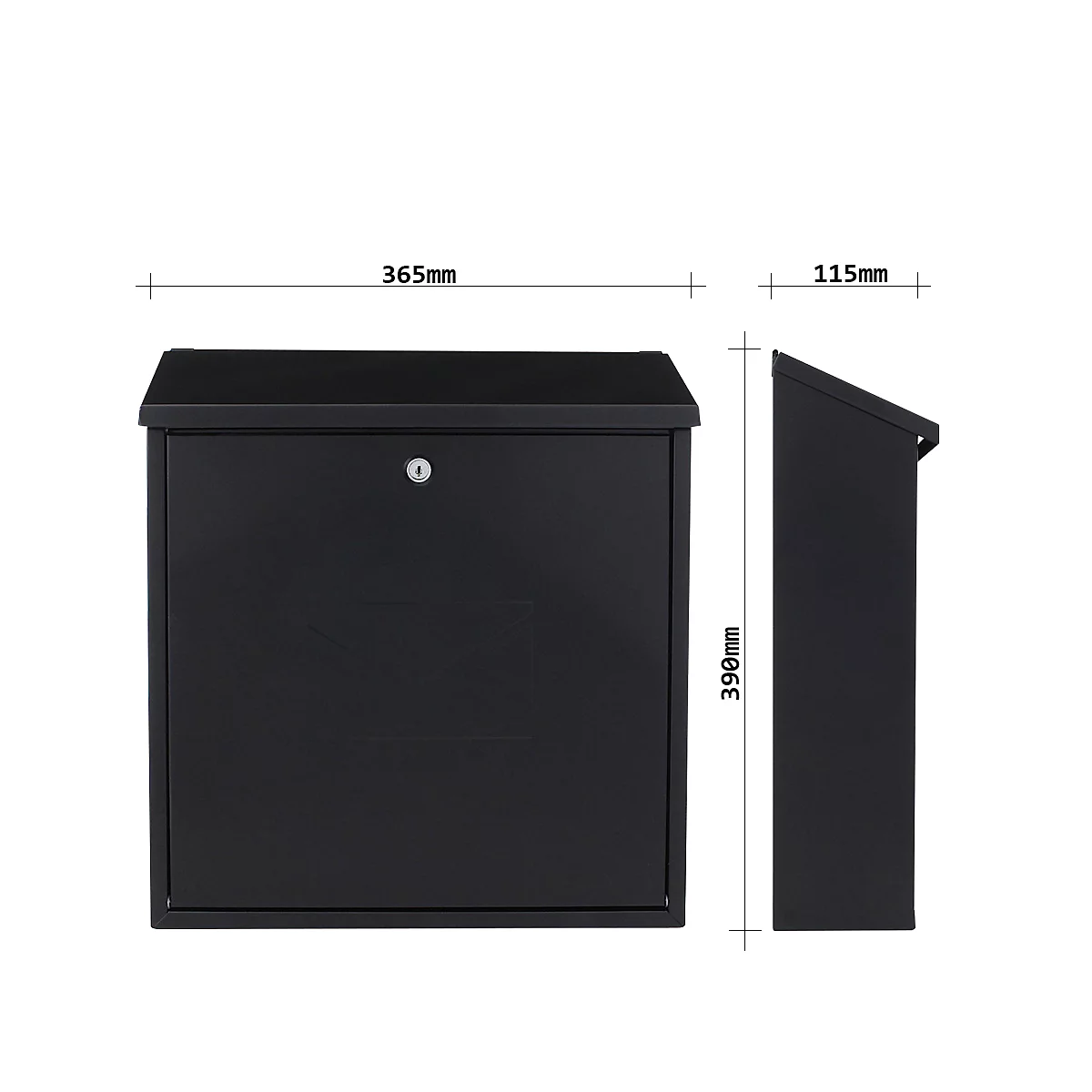 Rottner Briefkasten Firenze, Wandmontage, Zylinderschloss, 2 Schlüssel, Stahlblech, B 365 x T 115 x H 390 mm, schwarz-grau