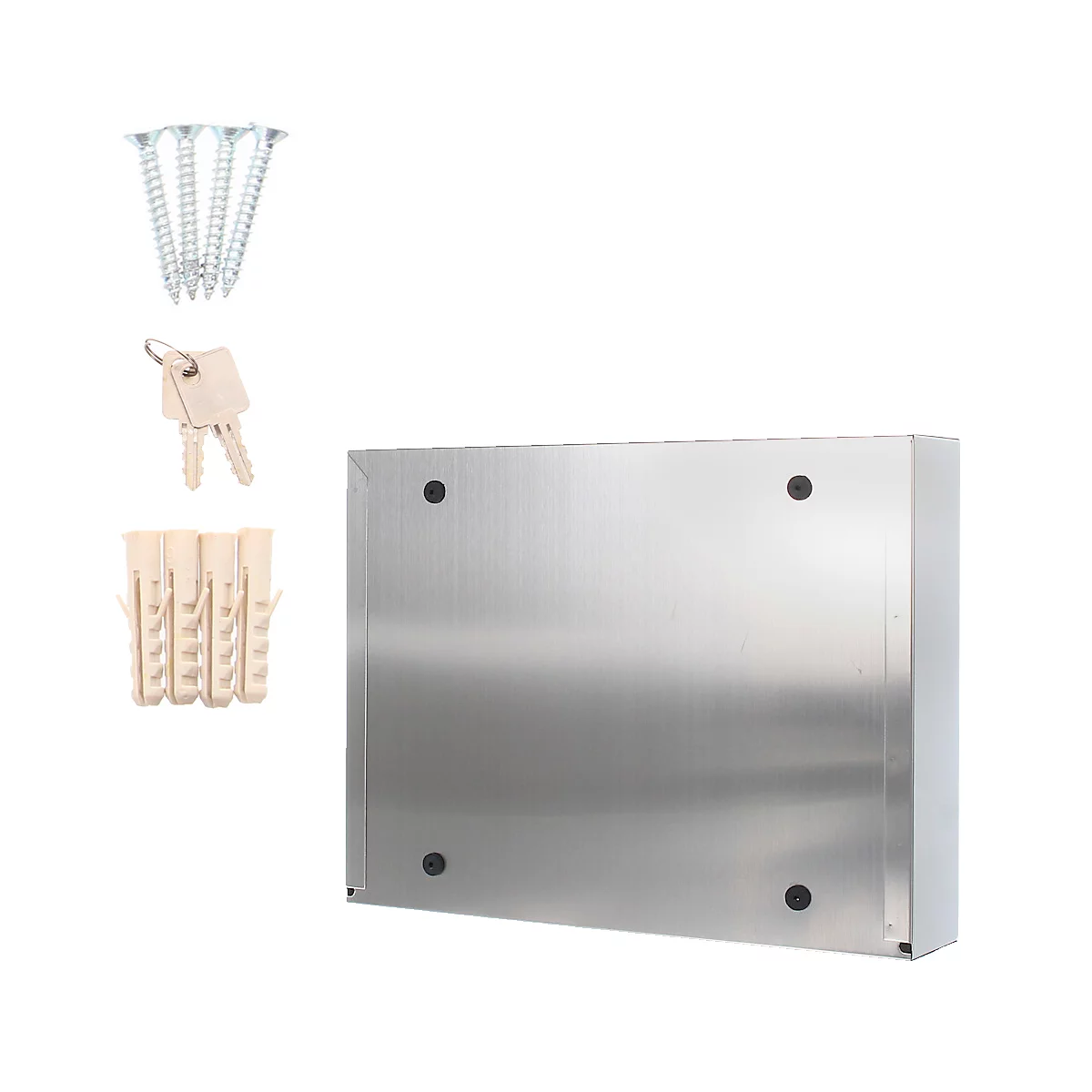 Rottner Briefkasten Imola, Wandmontage, Namensschlid, Sichtfenster, Zylinderschloss, inkl. 2 Schlüssel, Edelstahl, B 320 x T 60 x H 240 mm
