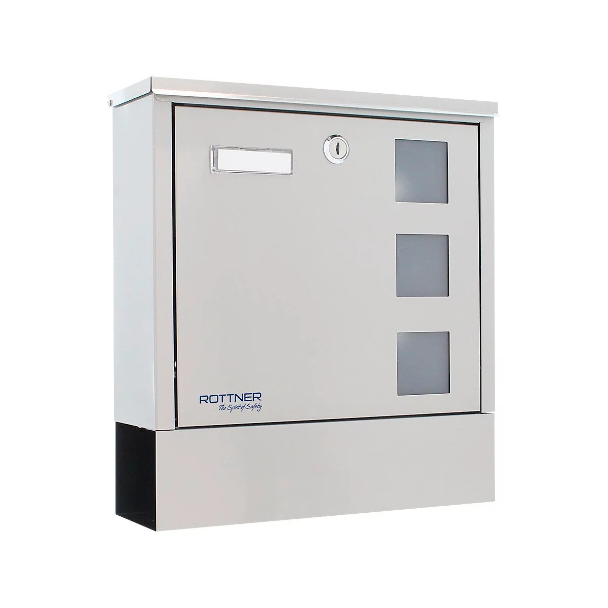 Rottner Briefkasten Lago Inox – Edelstahl, langlebig, mit Sichtfenstern und Zeitungsrolle