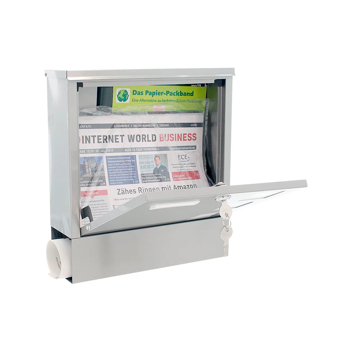 Rottner Briefkasten Lago Inox – Edelstahl, langlebig, mit Sichtfenstern und Zeitungsrolle