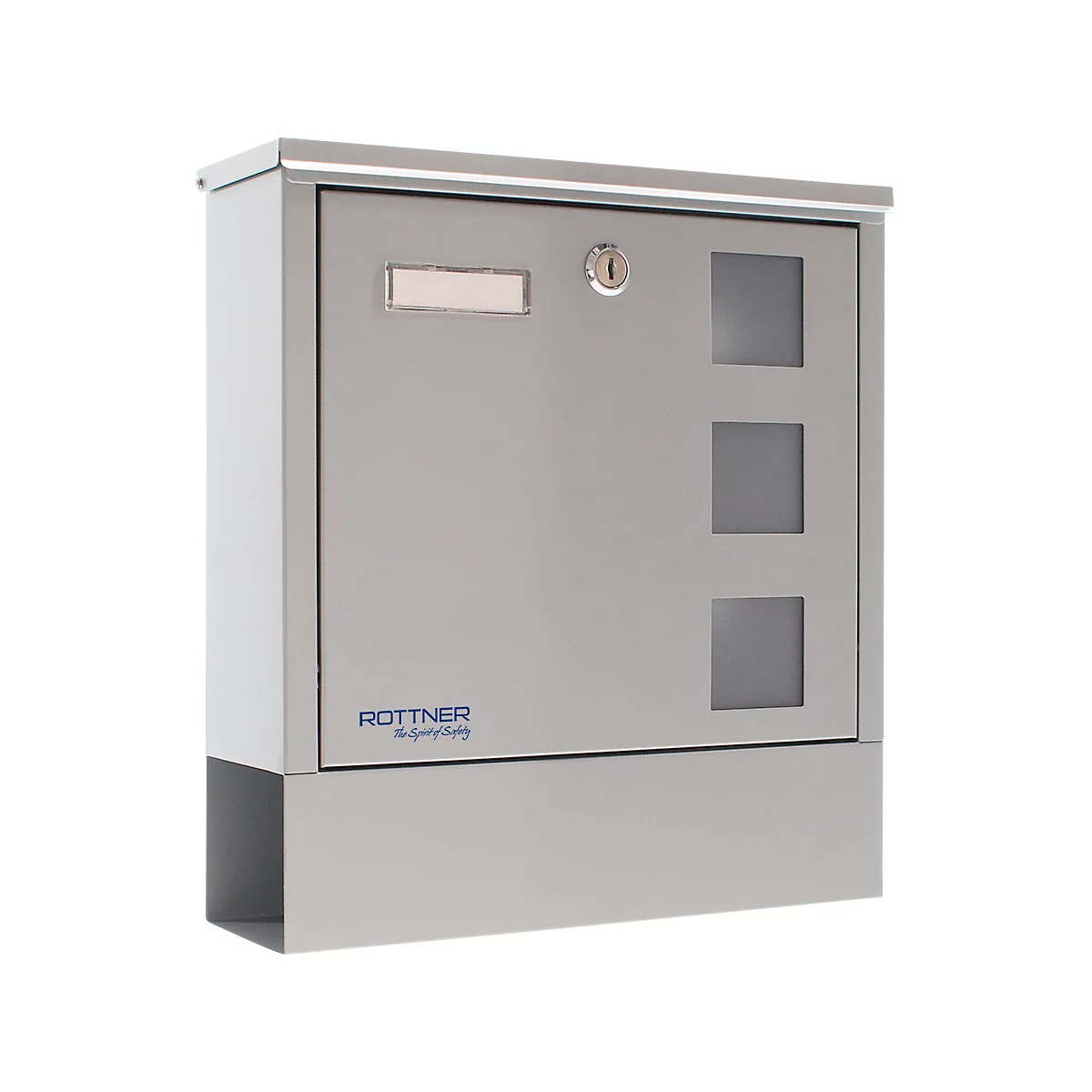 Rottner Briefkasten Lago Silver – Hochwertiger Stahl, Silber, mit Zeitungsrolle