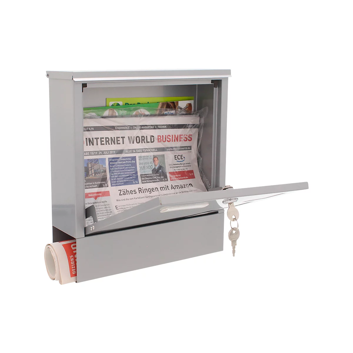 Rottner Briefkasten Lago Silver – Hochwertiger Stahl, Silber, mit Zeitungsrolle