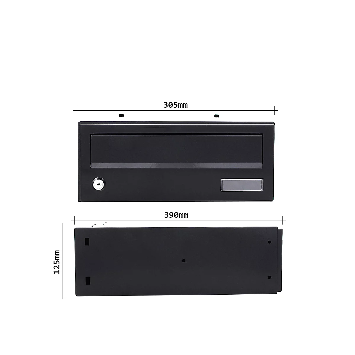 Rottner Briefkasten Modul ELM MZ, 14,87 l, Türanschlag seitlich rechts, Zylinderschloss, Namensschild, Stahl, schwarz