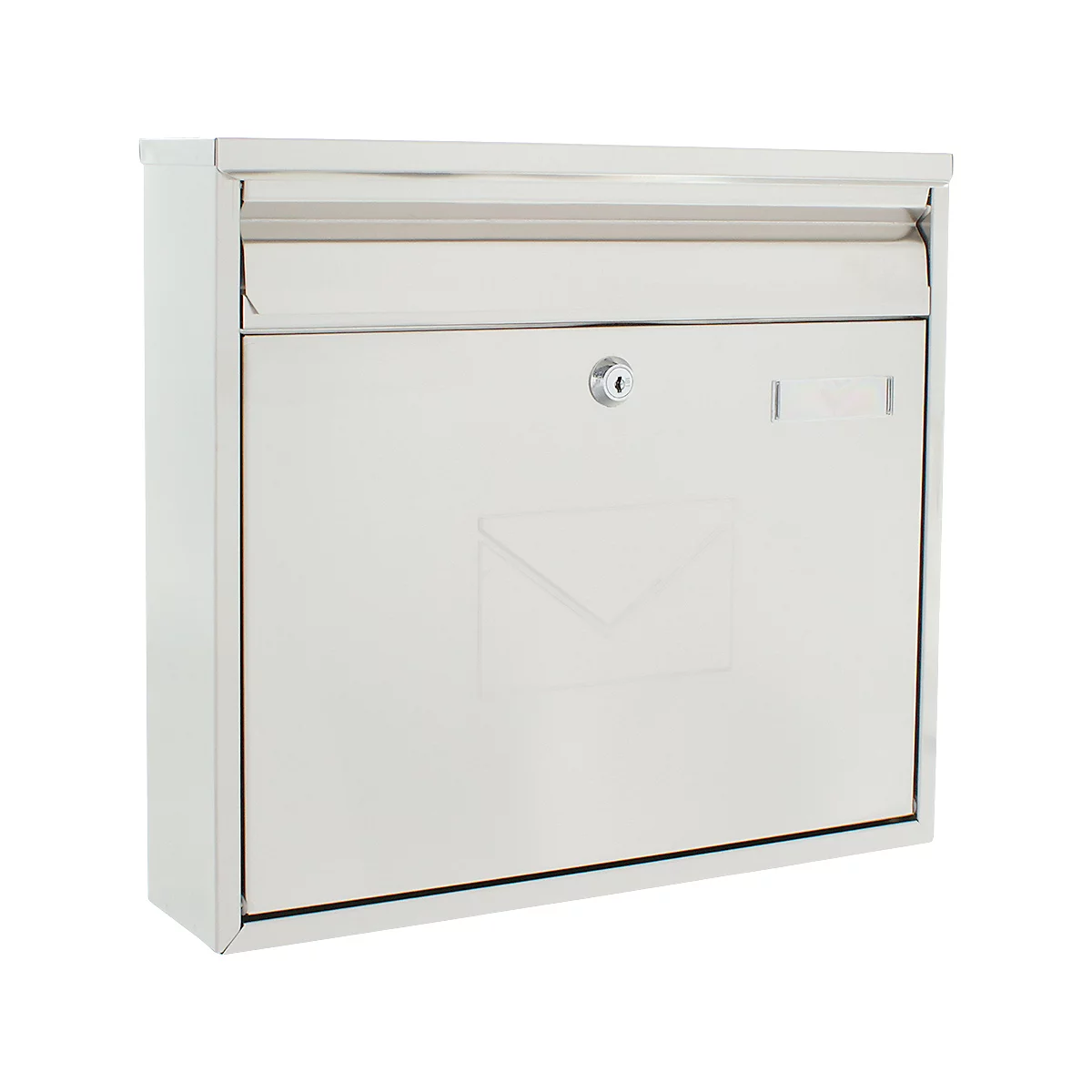 Rottner Briefkasten Teramo, Wandmontage, beidseitiger Einwurf, Namensschlid, Zylinderschloss, inkl. 2 Schlüssel, Edelstahl, B 360 x T 80 x H 320 mm