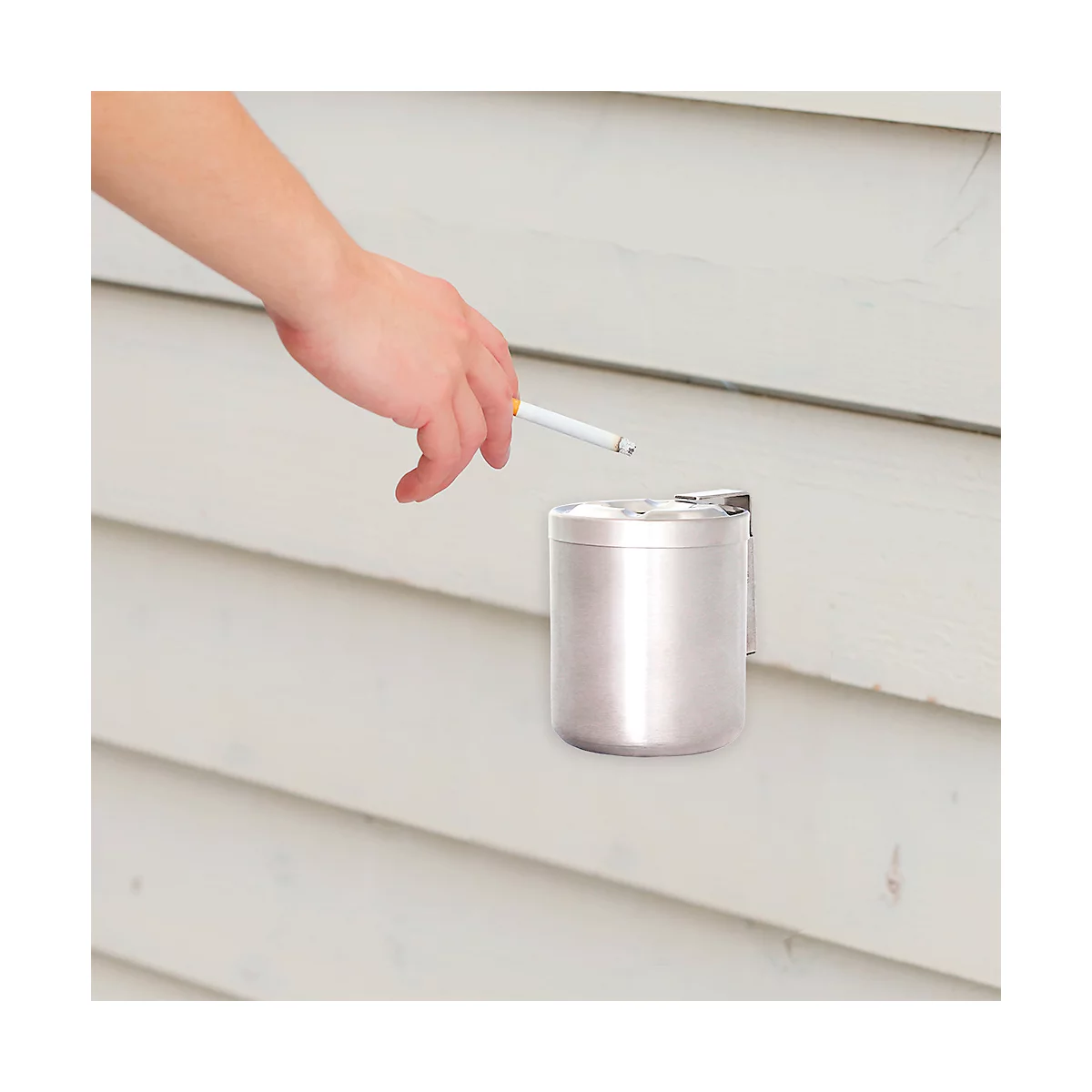 Rottner Cendrier mural, rond, capacité 2 l, couvercle avec 4 bacs, arceau de sécurité, L 102 x P 123 x H 125 mm, inox