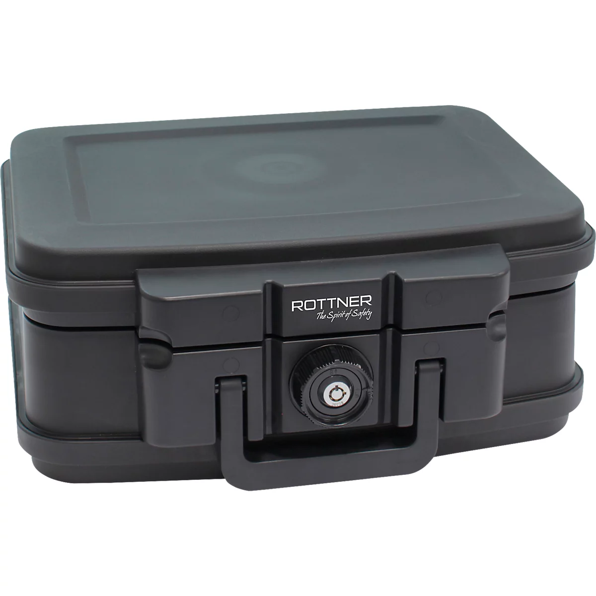 Rottner Feuerschutzkassette Fire Data Box 1, 5 l, Feuerschutz bis 30 min, Zylinderschloss, Tragegriff, B 382 x T 324 x H 165 mm, schwarz