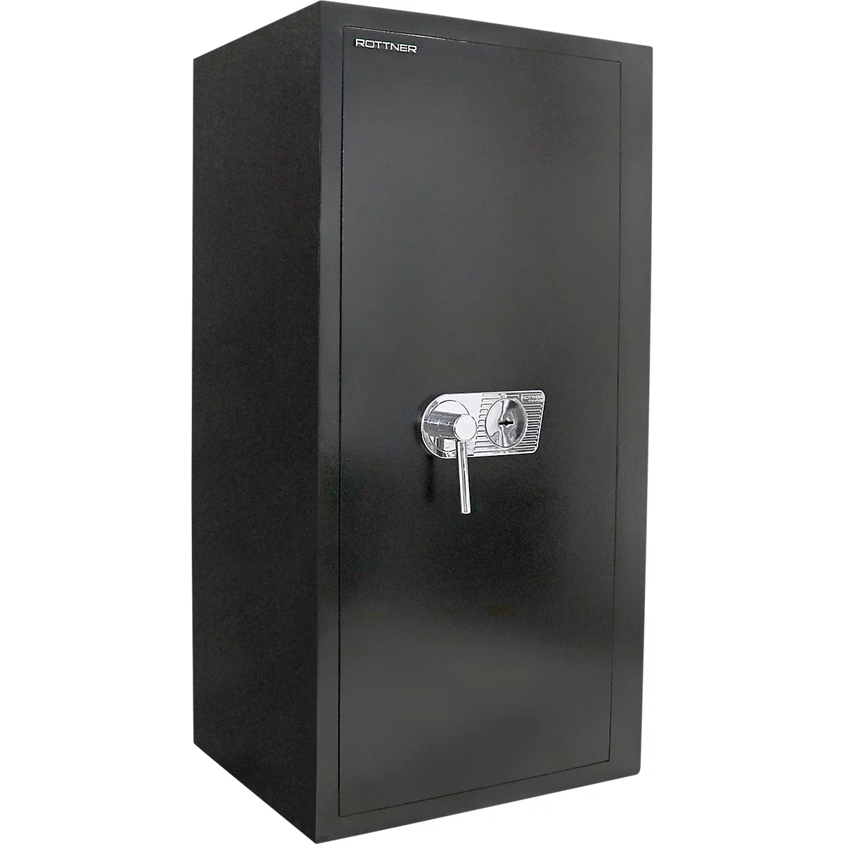 Black safe with silver lock. "ROTTNER" is written on the top.