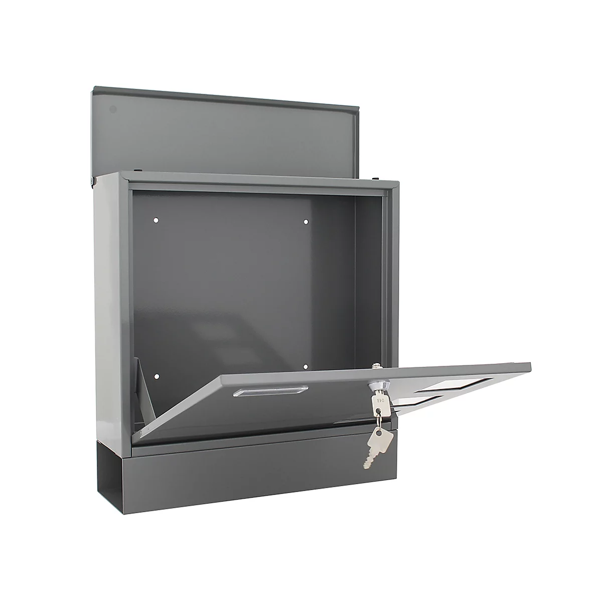 Rottner Postale brievenbus, wandgemonteerd, naamslot/postrol/zichtvenster, cilinderslot, 2 sleutels, plaatstaal, B 365 x D 120 x H 380 mm
