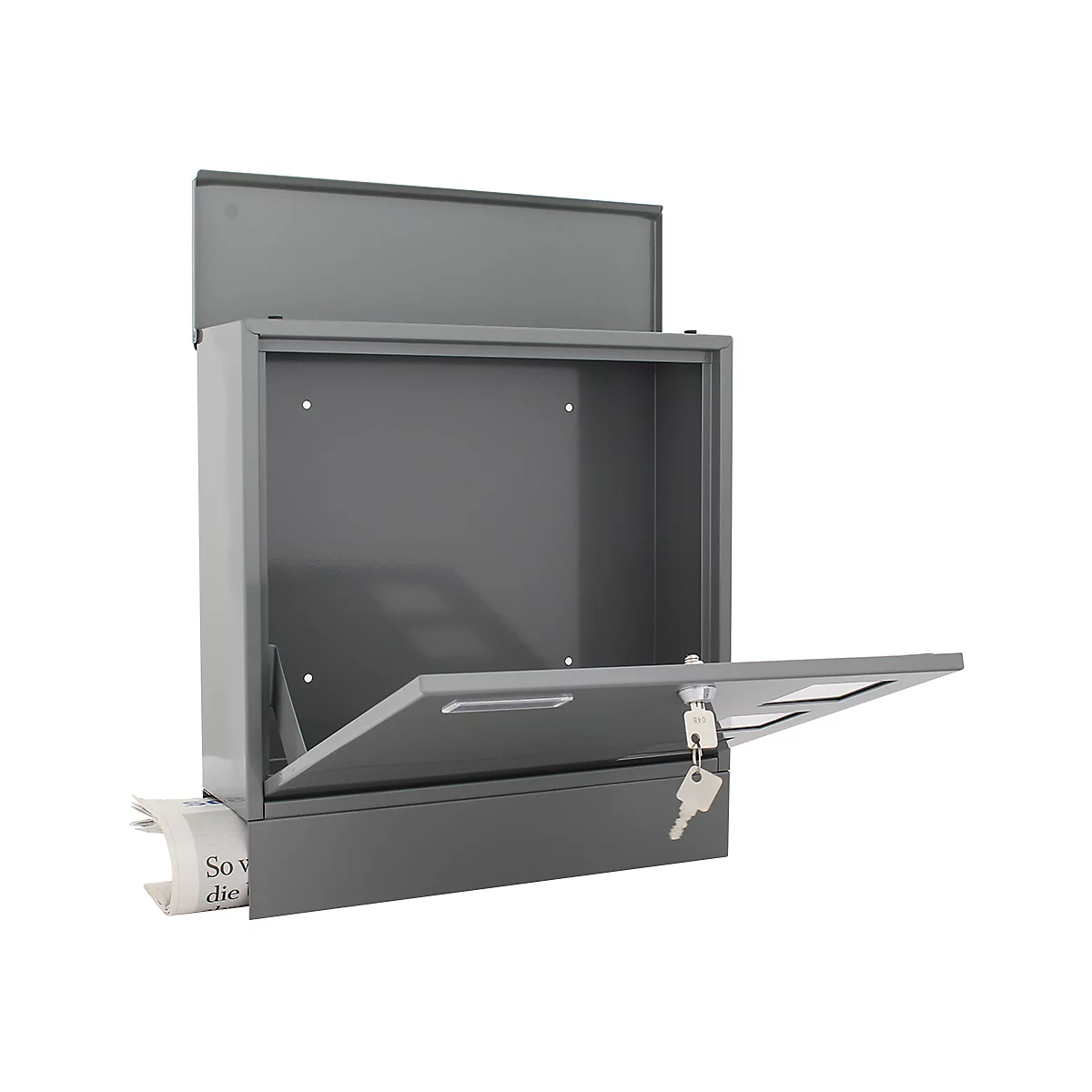 Rottner Postale brievenbus, wandgemonteerd, naamslot/postrol/zichtvenster, cilinderslot, 2 sleutels, plaatstaal, B 365 x D 120 x H 380 mm