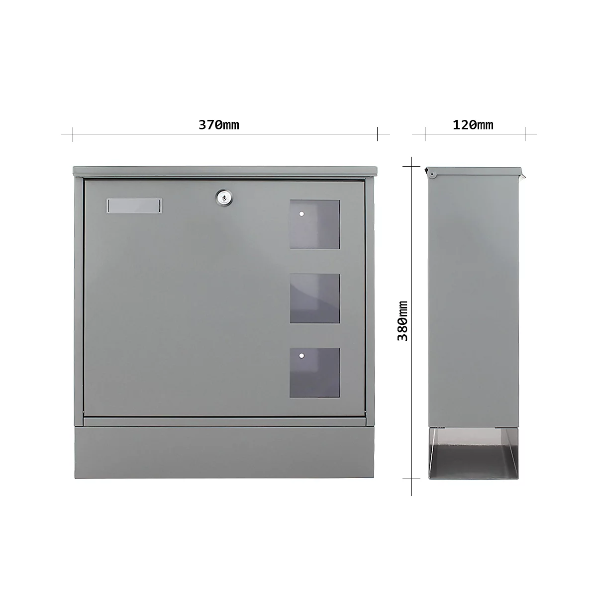 Rottner Postale brievenbus, wandgemonteerd, naamslot/postrol/zichtvenster, cilinderslot, 2 sleutels, plaatstaal, B 365 x D 120 x H 380 mm