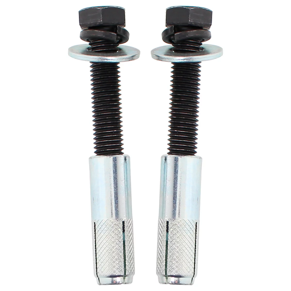 Two screws with thread, washer, and hexagonal head.