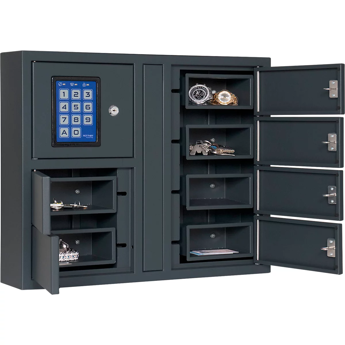 Rottner Schlüsseltresor Key Depot 6, Volumen 1 l, 6 Fächer, Elektronikschloss, B 570 x T 118 x H 460 mm, Stahl, anthrazit