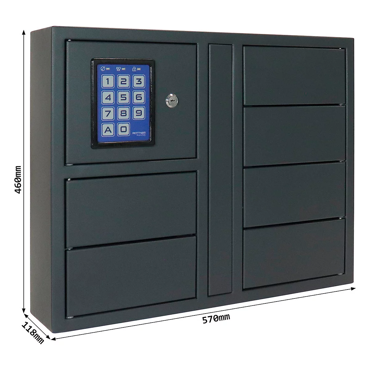 Rottner Schlüsseltresor Key Depot 6, Volumen 1 l, 6 Fächer, Elektronikschloss, B 570 x T 118 x H 460 mm, Stahl, anthrazit