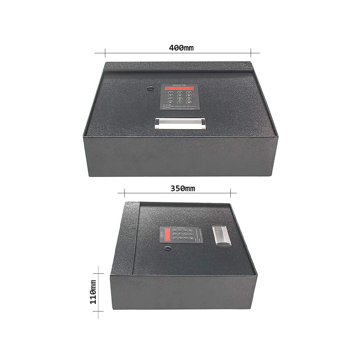 Rottner Schubladentresor Coverchest, 7,5 l, Türanschlag oben, Elektronikschloss mit 2 Schlüsseln, Montagematerial, B 400 x T 350 x H 110 mm, anthrazit