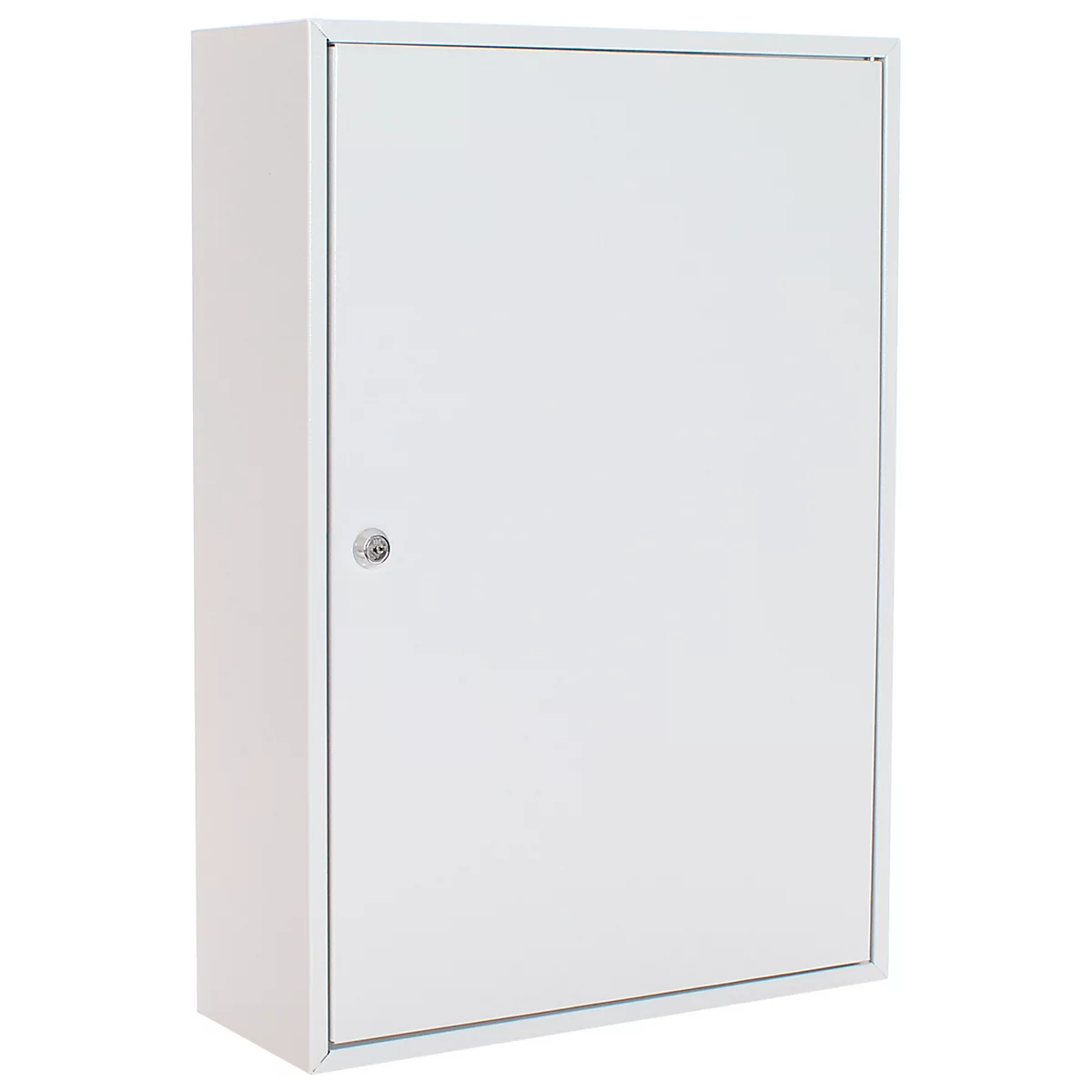 Witte metalen kast met deur en slot, geïsoleerd.