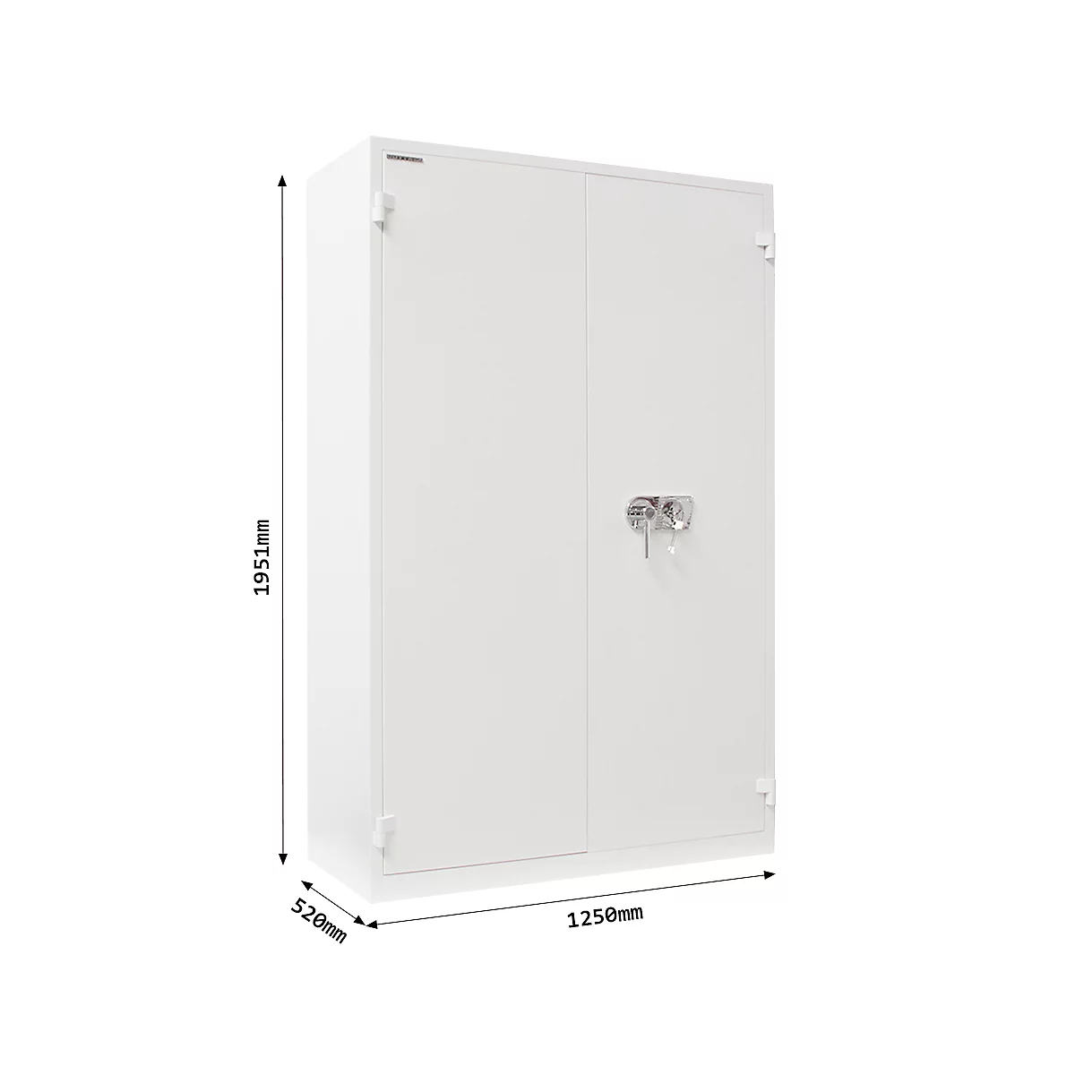 Rottner Stahlbüroschrank Office 4 Premium, 818 l, Flügeltür, 4 Fachböden, Doppelbartschloss, B 1250 x T 520 x H 19151 mm, Stahl, lichtgrau RAL 7035