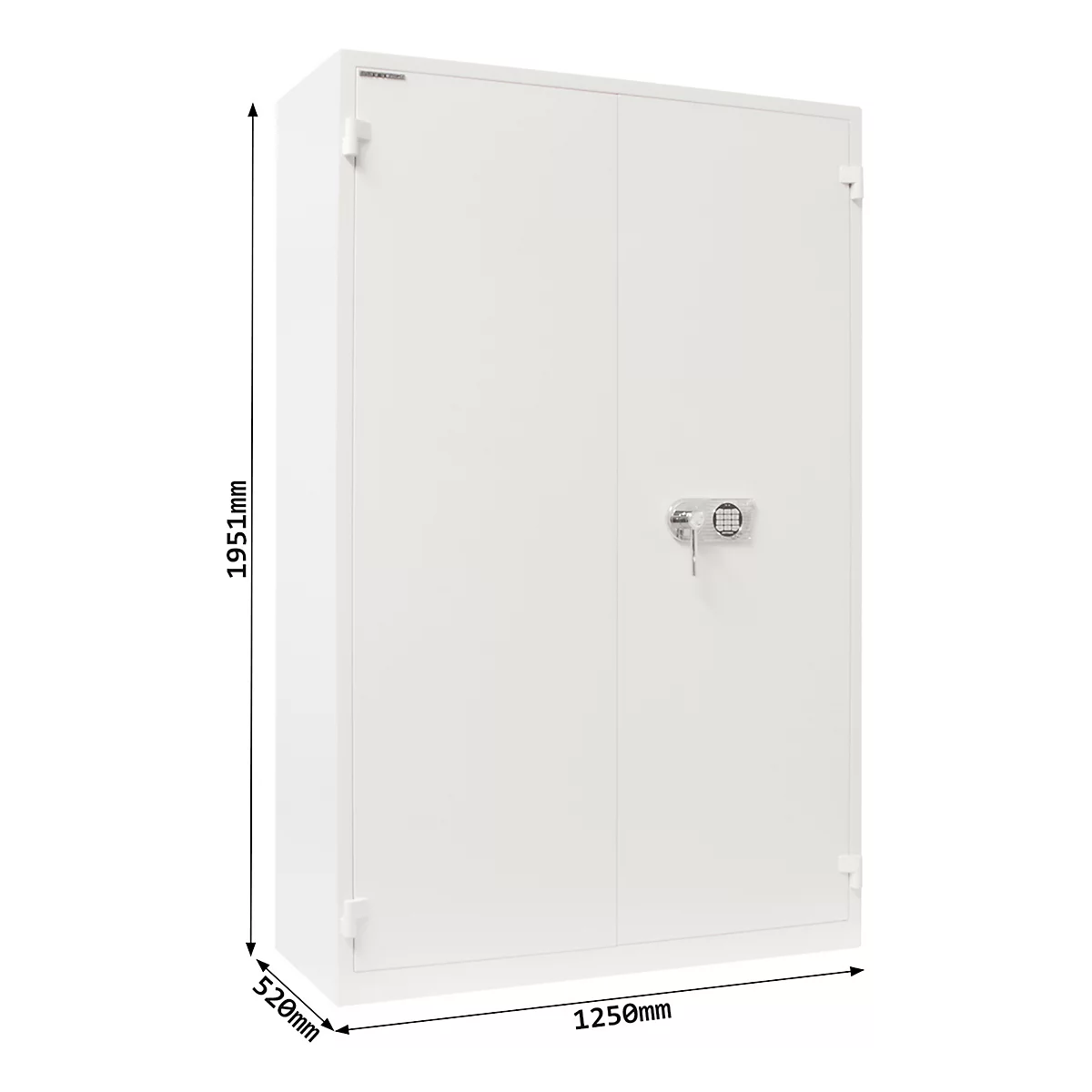 Rottner Stahlbüroschrank Office 4 Premium, 818 l, Flügeltür, 4 Fachböden, Elektronikschloss, B 1250 x T 520 x H 19151 mm, Stahl, lichtgrau RAL 7035