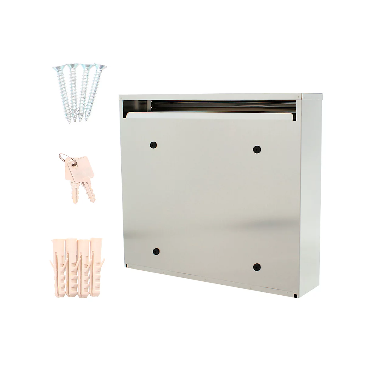 Rottner Teramo brievenbus, wandgemonteerd, dubbelzijdig insteekbaar, naamslot, cilinderslot, incl. 2 sleutels, roestvrij staal, B 360 x D 80 x H 320 mm