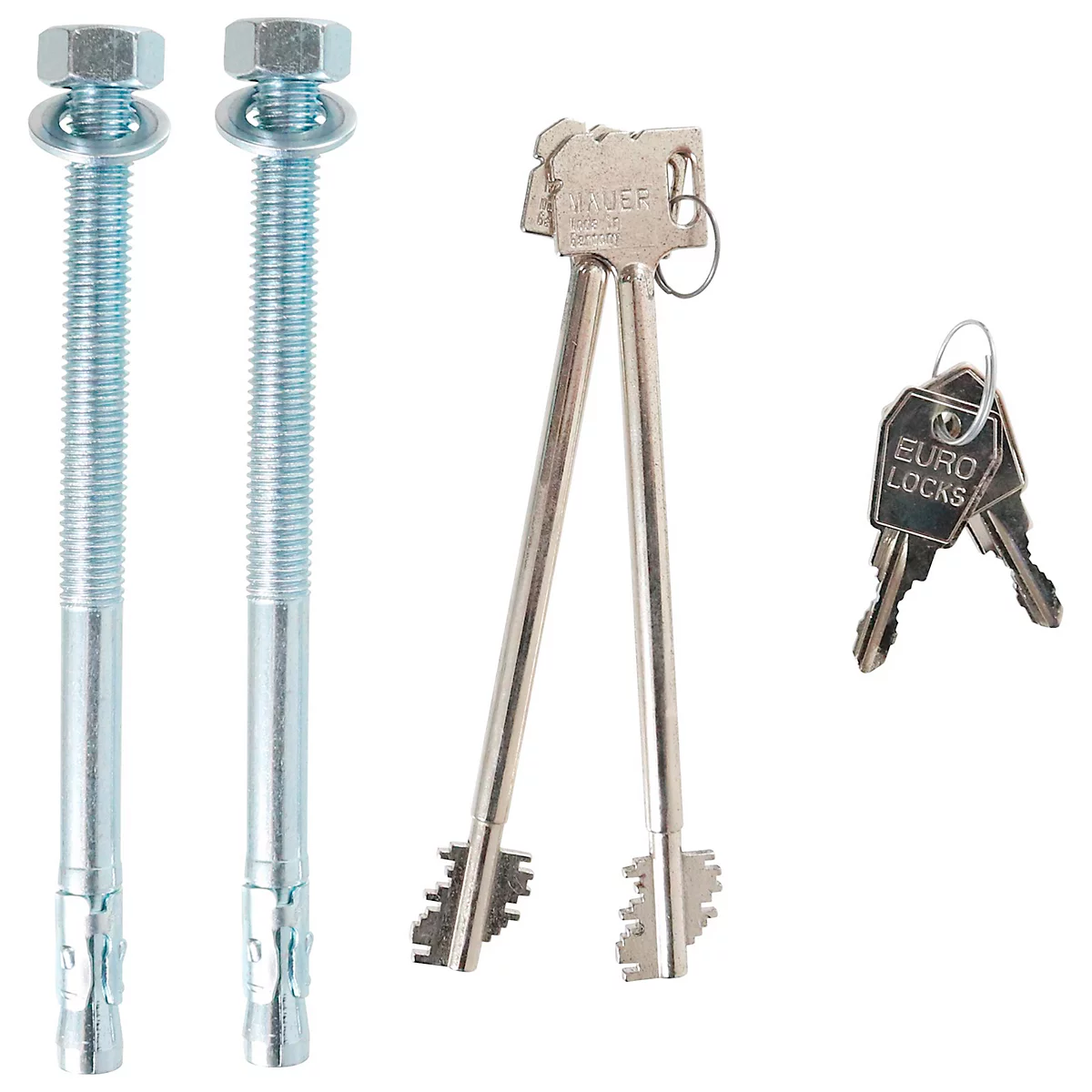 Zwei Schrauben, zwei Schlüssel, einer mit "WINNER"-Aufdruck, der andere mit "EURO LOCKS".