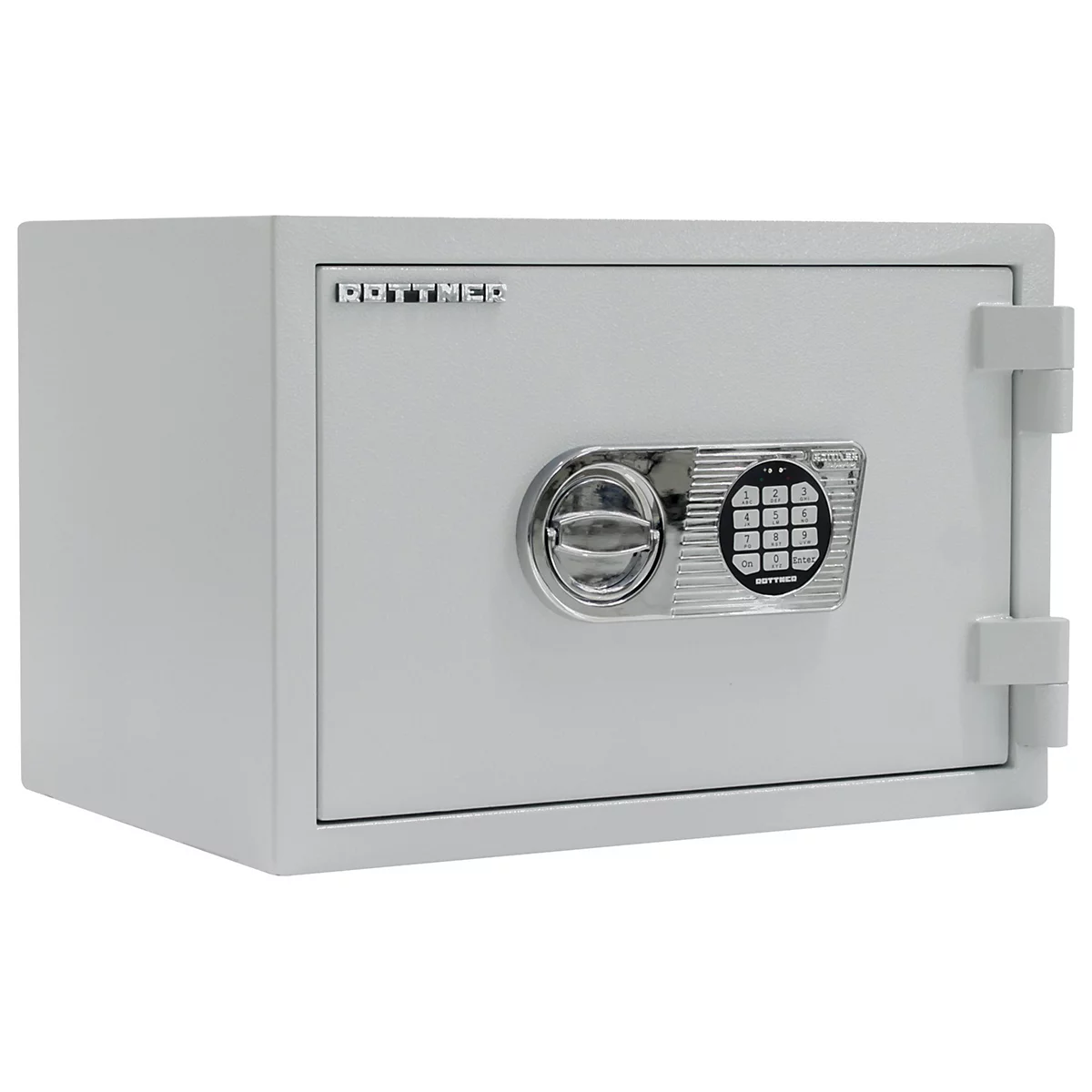 Rottner Wertschutzschrank Opal Fire Premium OPD-35, 24 l, EN 1, Feuerschutz bis 30 min, 1 Fachboden, Elektronikschloss, Stahl, lichtgrau RAL 7035