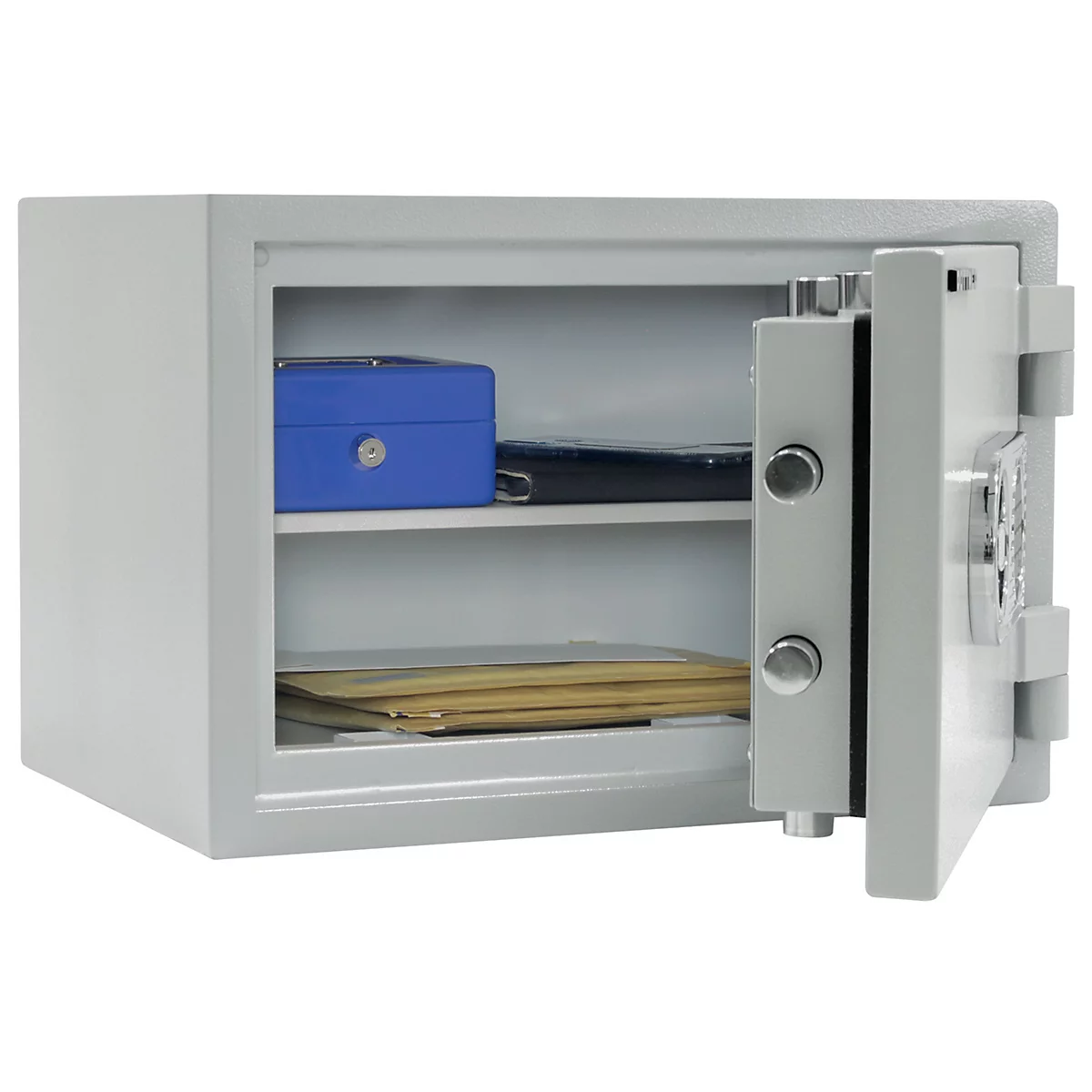 Rottner Wertschutzschrank Opal Fire Premium OPD-35, 24 l, EN 1, Feuerschutz bis 30 min, 1 Fachboden, Elektronikschloss, Stahl, lichtgrau RAL 7035