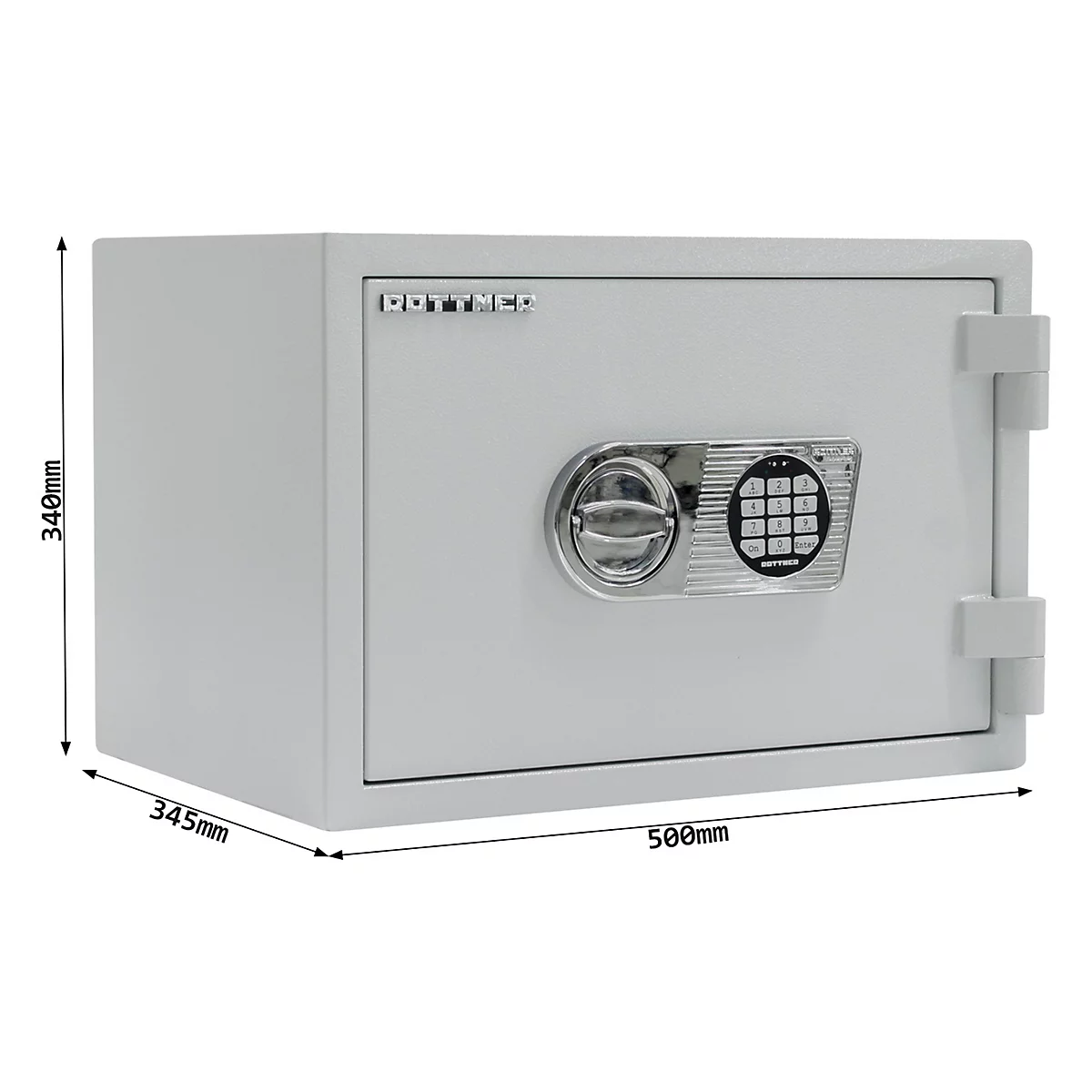 Rottner Wertschutzschrank Opal Fire Premium OPD-35, 24 l, EN 1, Feuerschutz bis 30 min, 1 Fachboden, Elektronikschloss, Stahl, lichtgrau RAL 7035
