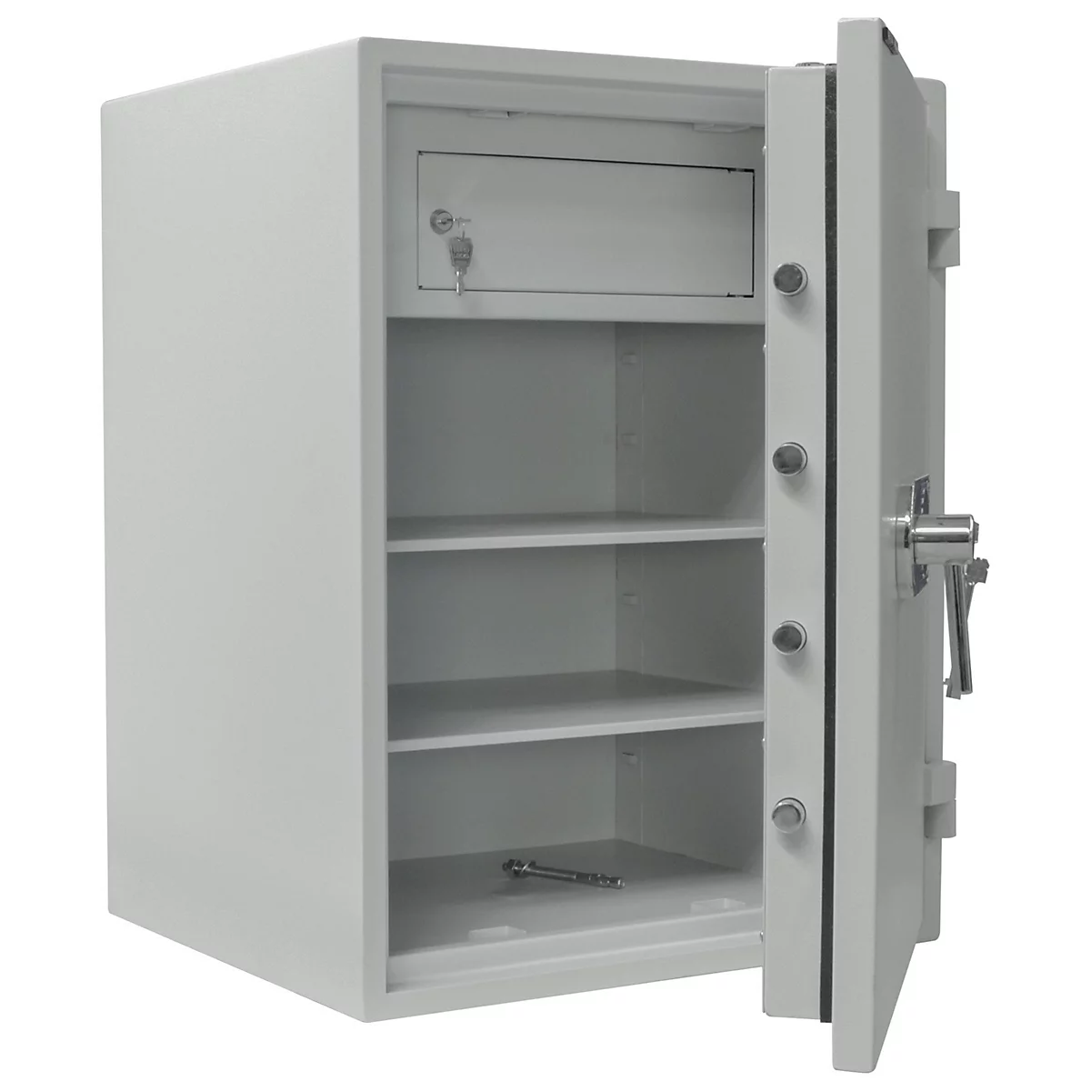 Rottner Wertschutzschrank Opal Fire Premium OPD-85 IT, 189 l, EN 1, Feuerschutz bis 30 min, 2 Fachböden, Doppelbartschloss, Stahl, lichtgrau RAL 7035