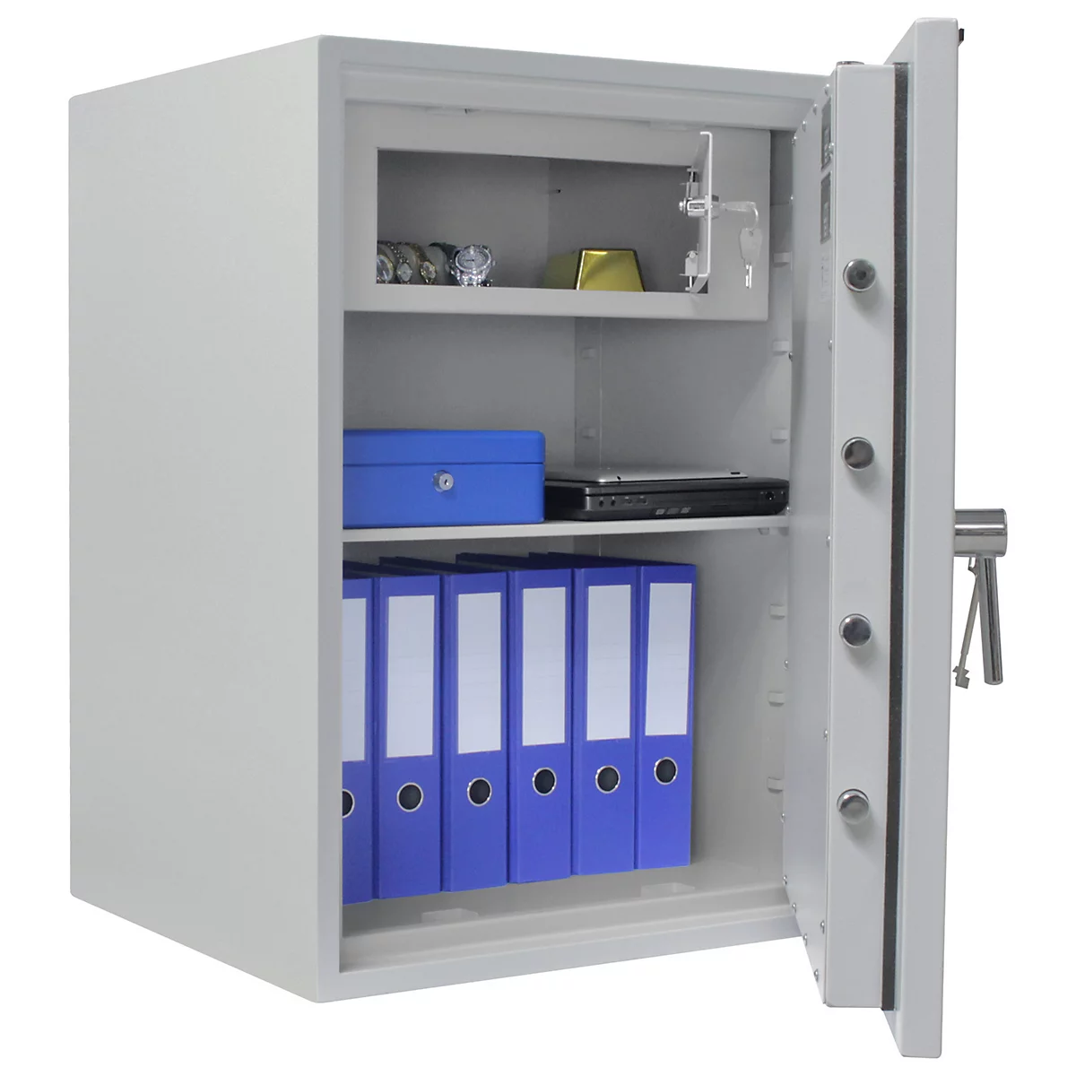 Rottner Wertschutzschrank Opal Fire Premium OPD-85 IT, 189 l, EN 1, Feuerschutz bis 30 min, 2 Fachböden, Doppelbartschloss, Stahl, lichtgrau RAL 7035