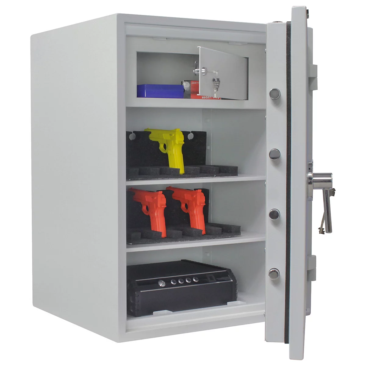Rottner Wertschutzschrank Opal Fire Premium OPD-85 IT, 189 l, EN 1, Feuerschutz bis 30 min, 2 Fachböden, Doppelbartschloss, Stahl, lichtgrau RAL 7035