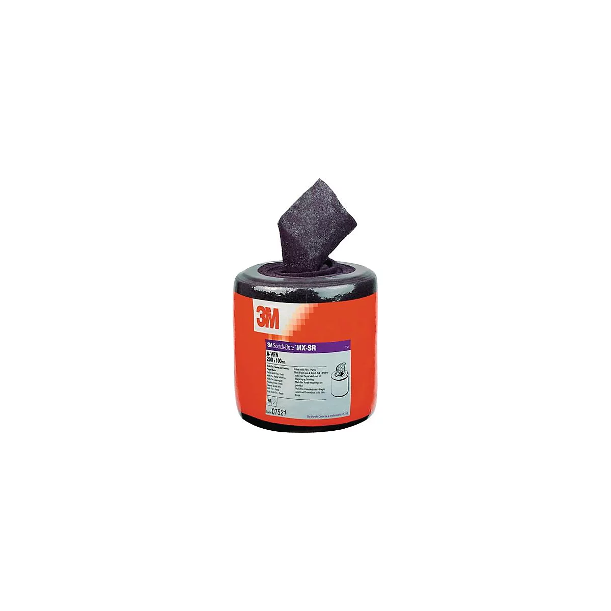Emballage cylindrique avec un tampon de nettoyage rectangulaire saillant.