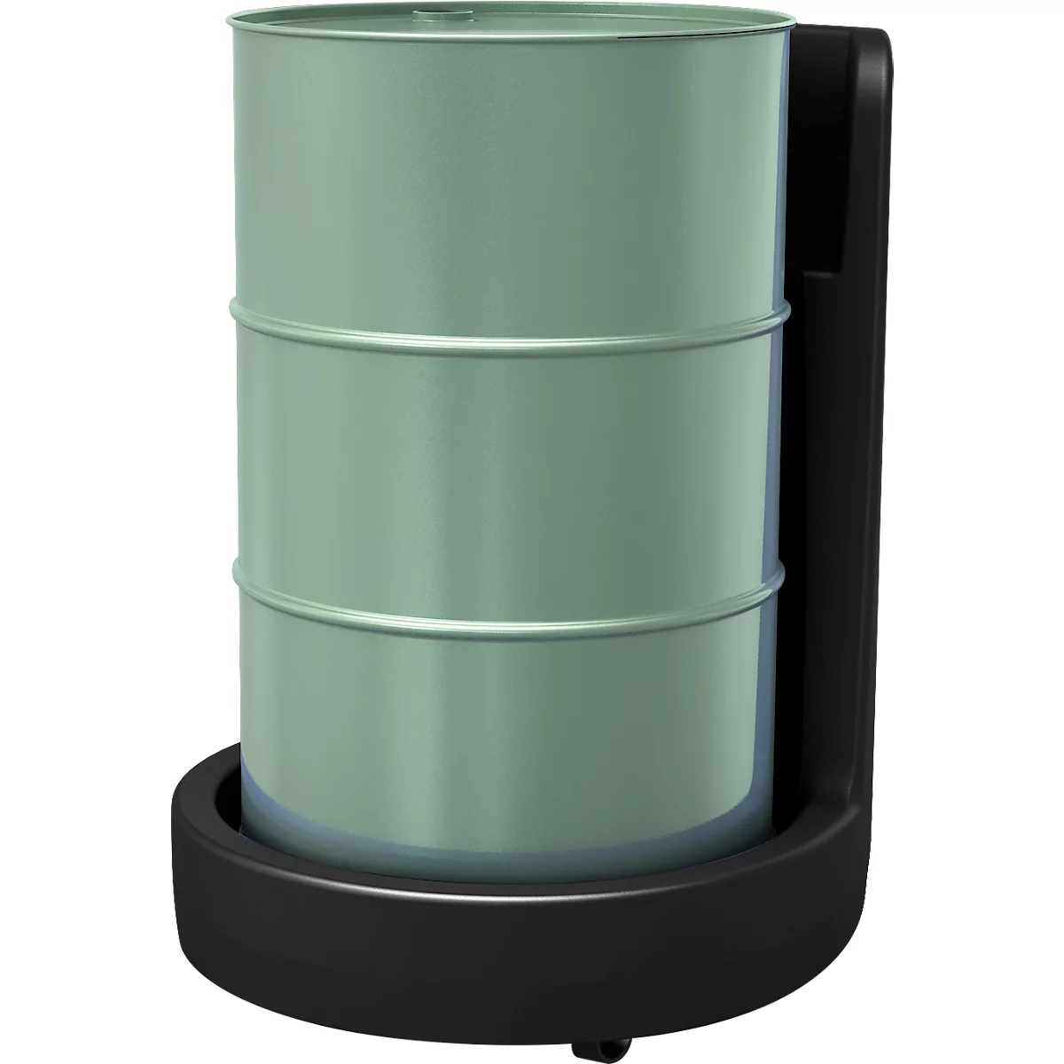 Rouleau pour fûts ESD avec jupe et poignée de poussée, en polyéthylène, L 720 x P 800 x H 1025 mm, pour les fûts en acier de 200 l, les fûts en plastique de 220 l, jusqu'à 300 kg