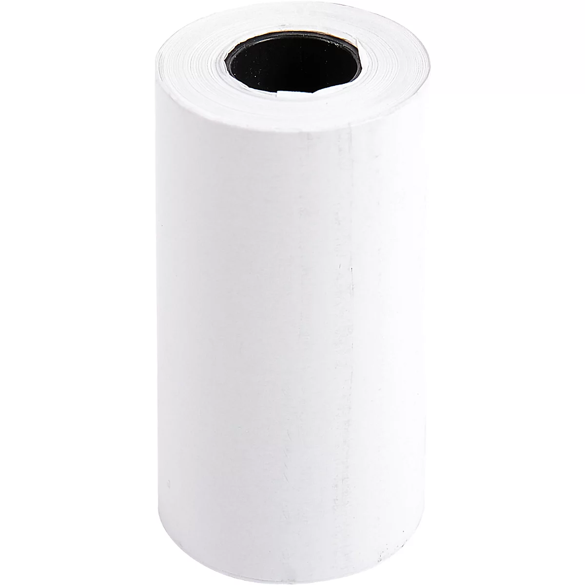 Gros plan d'un rouleau de papier. Le papier blanc est enroulé autour d'une bobine noire et creuse.