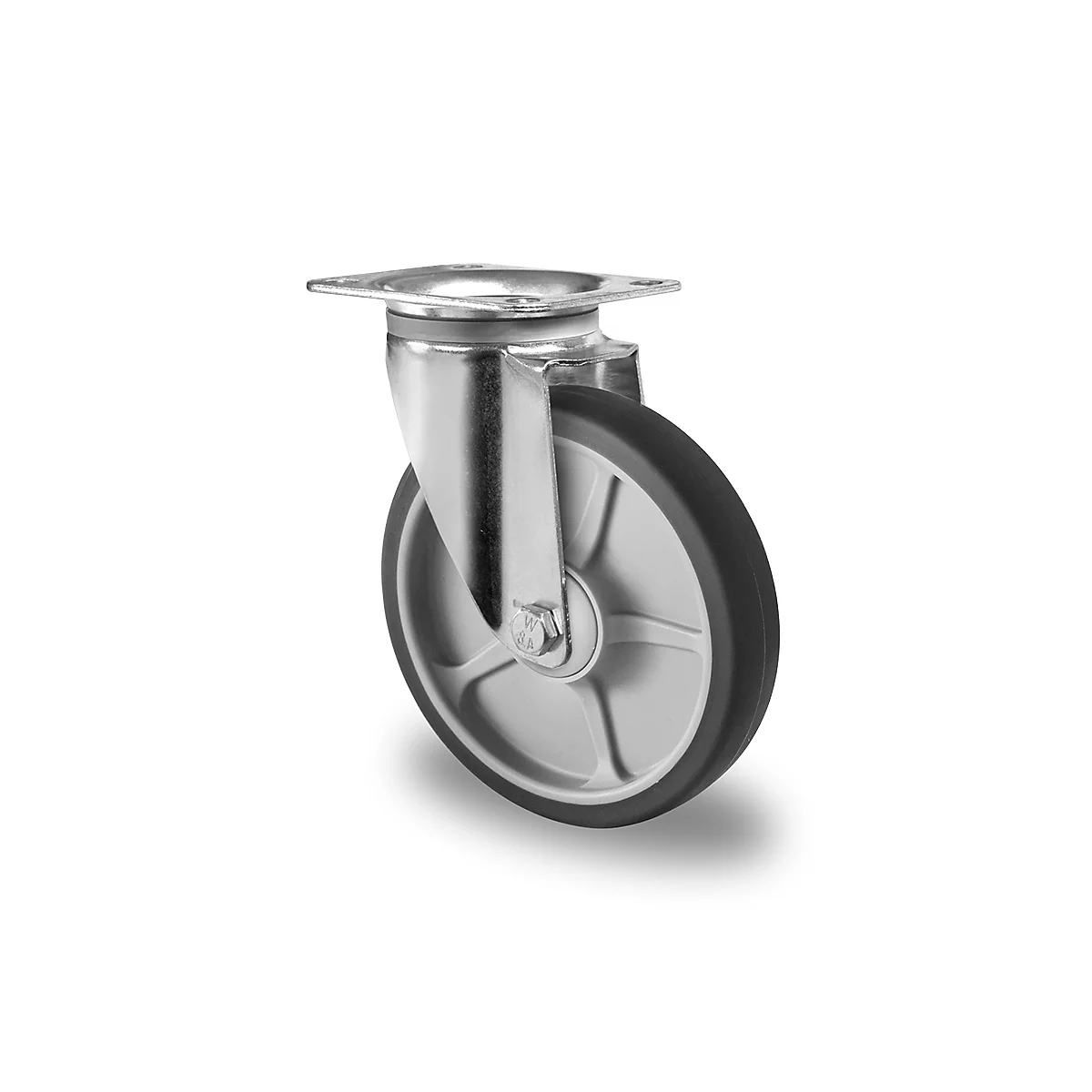 Roulette pivotante CASCOO P2G2, avec roue ø 200 mm x L 40 mm, jante en polypropylène, bande de roulement en élastomère, grise, roulement à billes, jusqu'à 250 kg