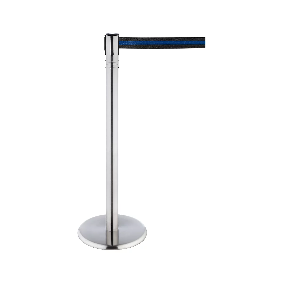 RS-GUIDESYSTEMS Gurtpfosten, Edelstahl, 360° Drehkopf, Höhe 1000 mm, Gurtbandmaß L 2300 x B 50 mm, Gurtfarbe blau/schwarz