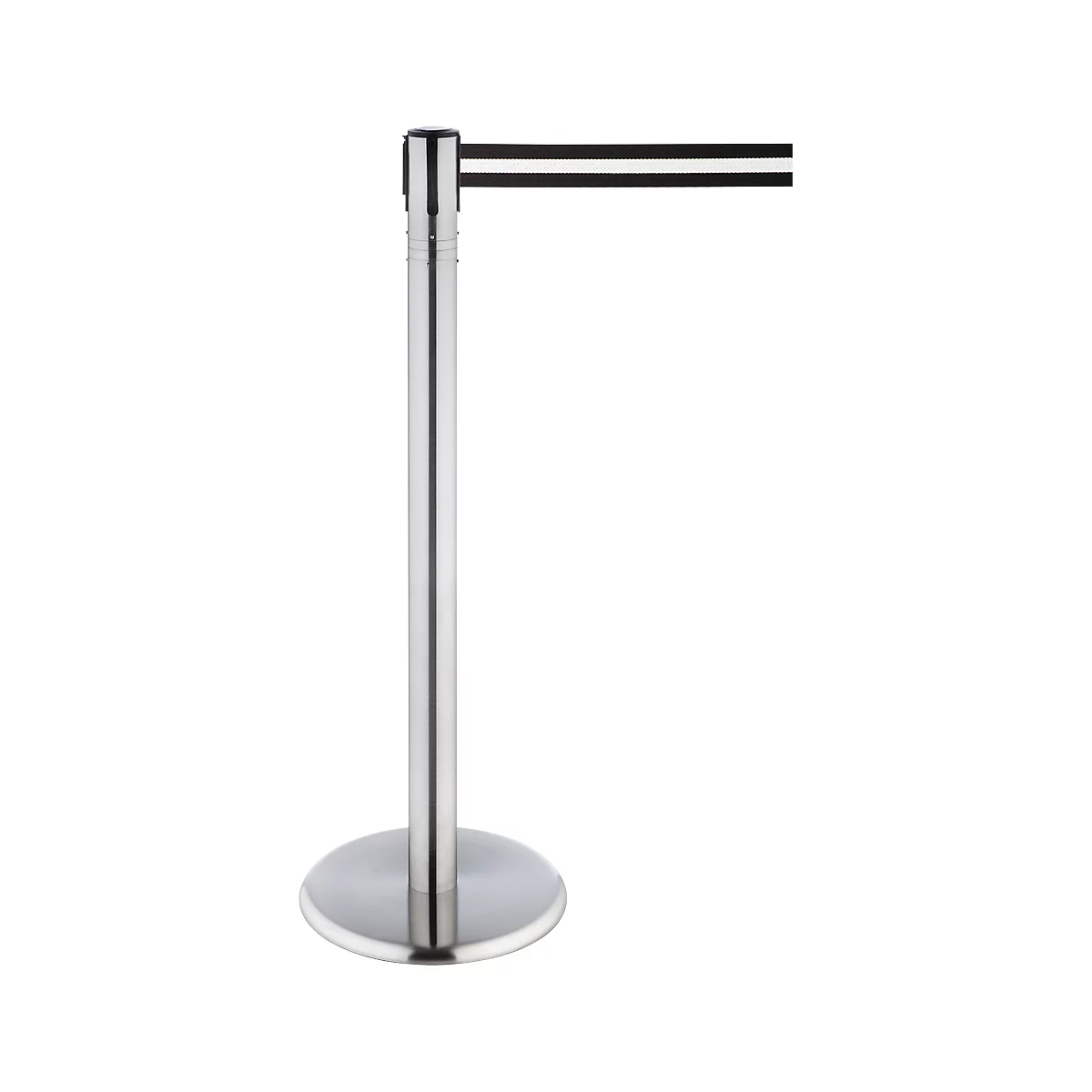 RS-GUIDESYSTEMS Gurtpfosten, Edelstahl, 360° Drehkopf, Höhe 1000 mm, Gurtbandmaß L 2300 x B 50 mm, Gurtfarbe schwarz/weiß