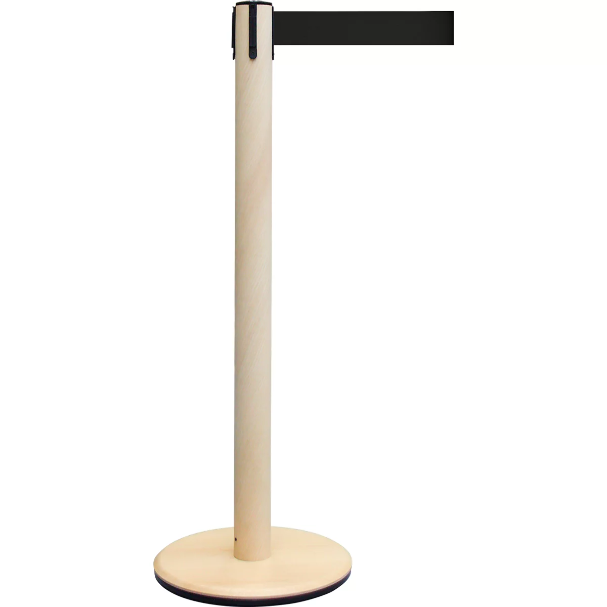 RS GUIDESYSTEMS Poteau de délimitation GLA Eco-28, base en bois, extension de sangle 2300 mm, largeur de sangle 50 mm, frêne, couleur de la sangle noire