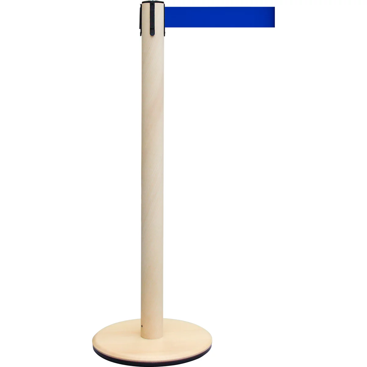 RS GUIDESYSTEMS Poteau de délimitation GLA Eco-28, base en bois, extension de sangle 2300 mm, largeur de sangle 50 mm, frêne, couleur de sangle bleue
