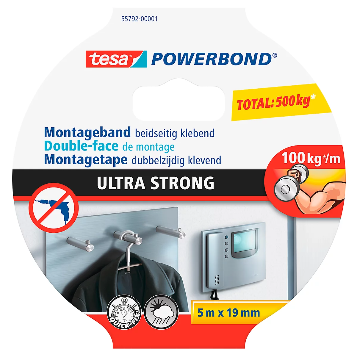 Ruban adhésif double face Powerbond® Ultra Strong tesa, l. 19 mm x L 5 m